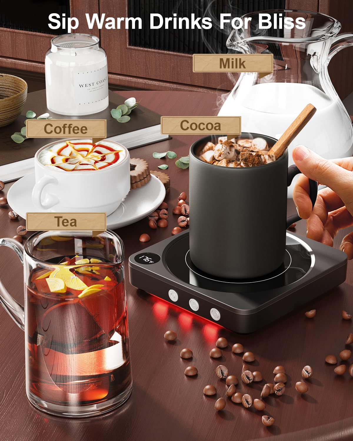 House Gem Mug Warmer - 36W Coffee Warmer with Temperature Display, Auto Shut Off, 5.86x5.86 inches, Black, Model DS1293