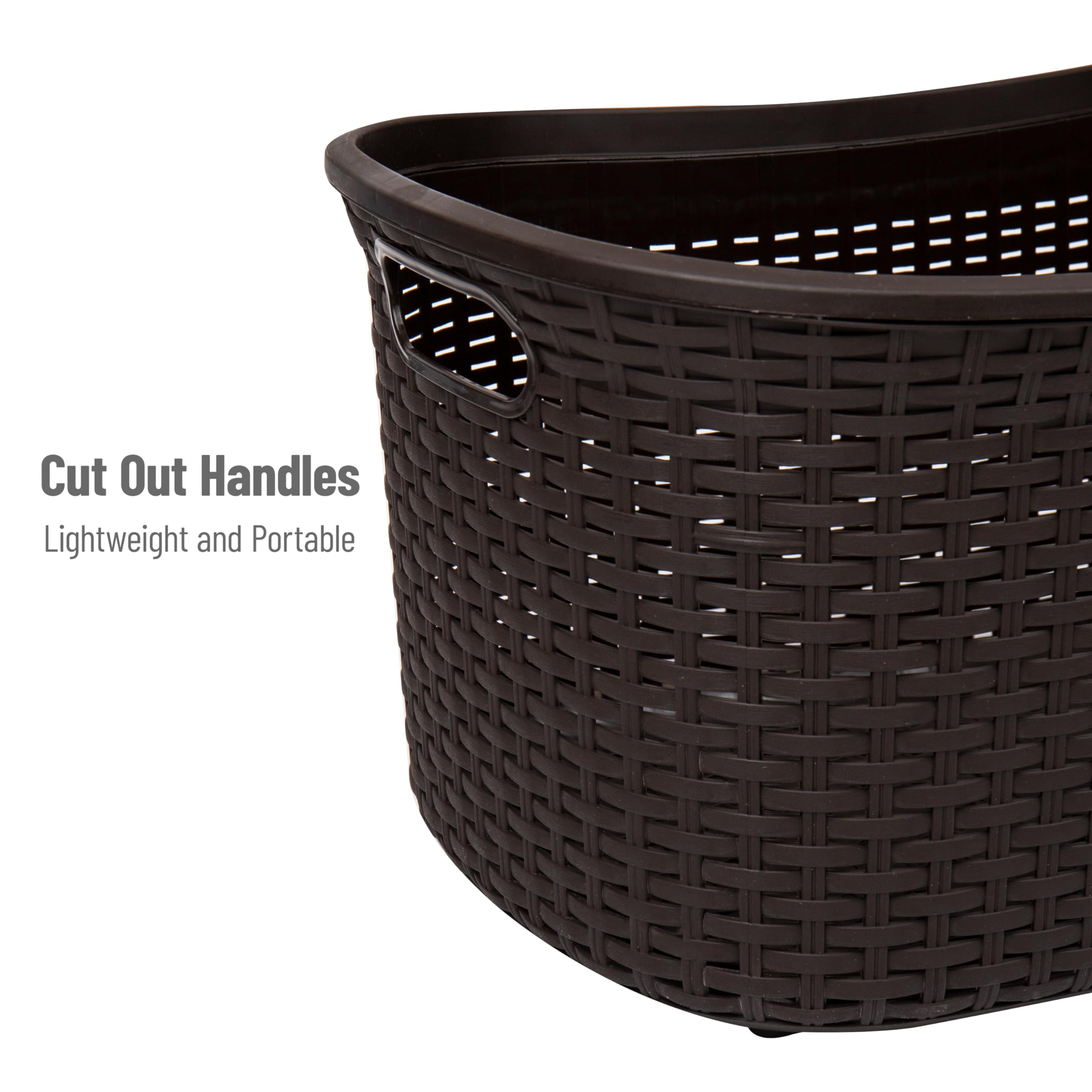 Mind Reader 40L Laundry Basket, Clothes Hamper, Wicker Design, Plastic, 23''L X 14.5''W X 11''H, Brown