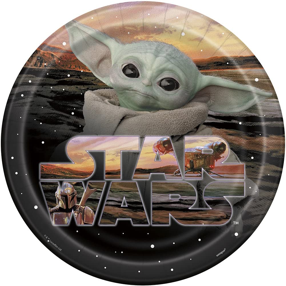 Multicolor Mandalorian The Child Round Dinner Plates (9'') 8 Count - Perfect For Star Wars Fans & Themed Parties