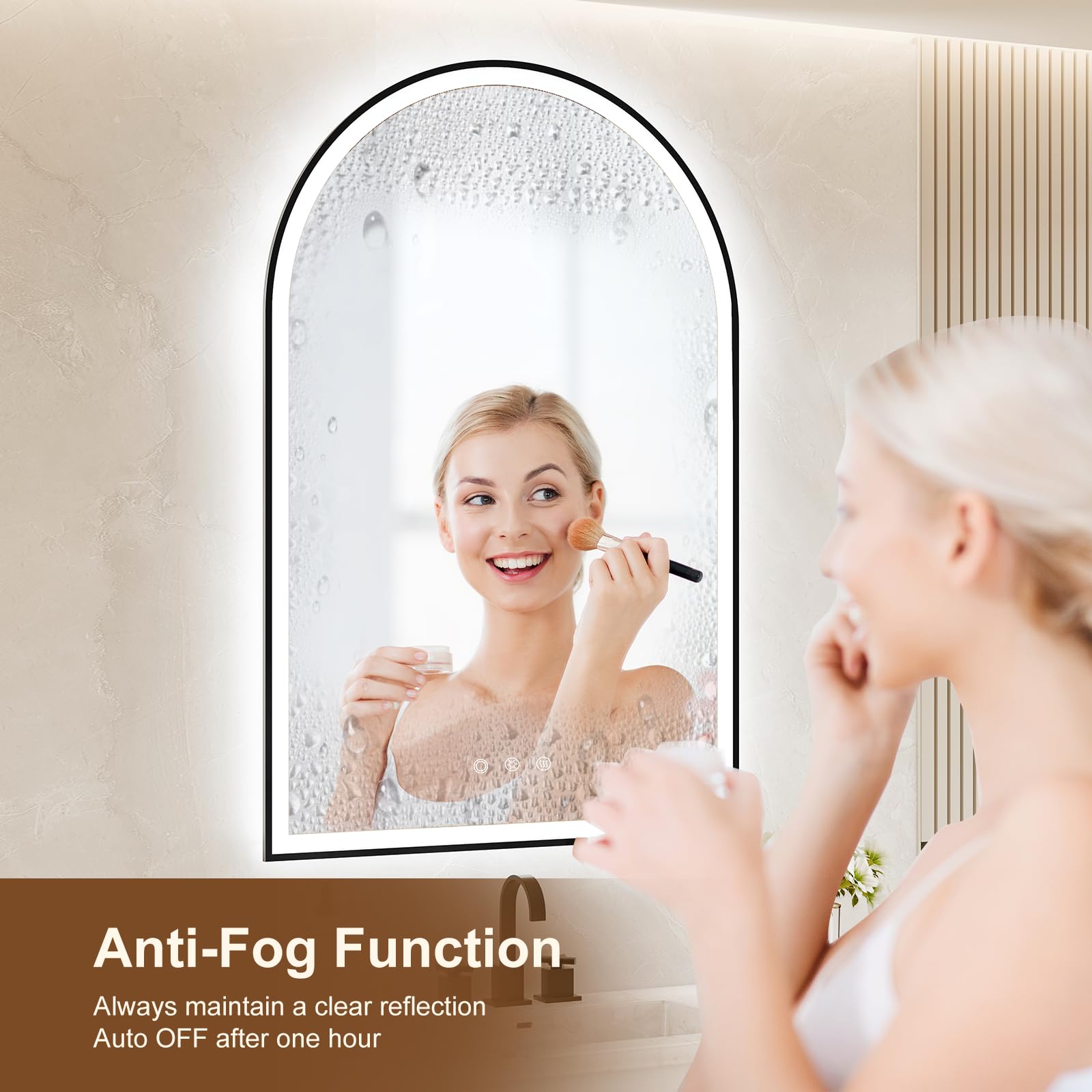 Oumusu Arched Led Bathroom Mirror 24''X36'' With Front And Backlight, Black Bathroom Mirror With Lights-Anti-Fog, Dimmable-Led M