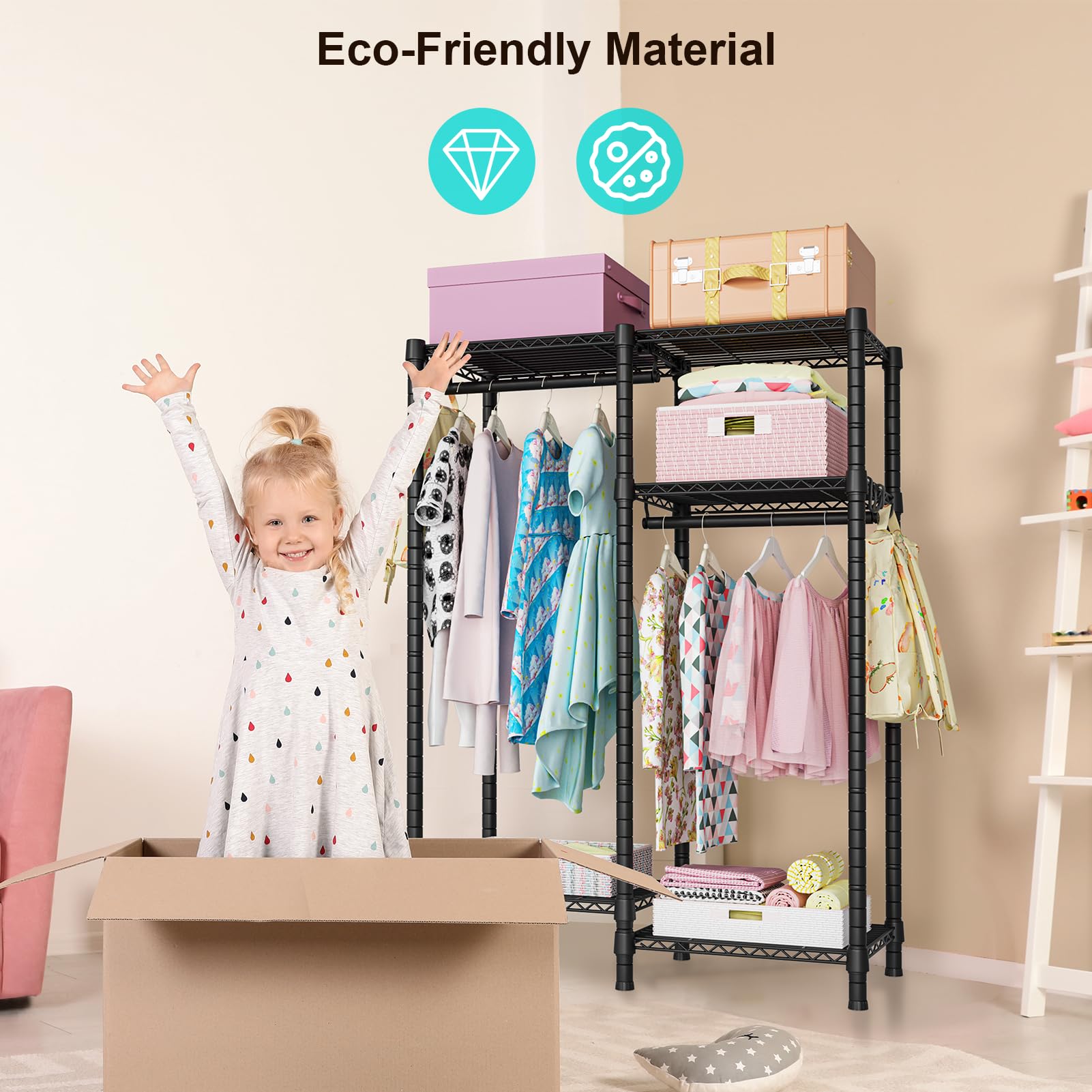 Ulif F1 Garment Rack For Kids, Baby, Students, And Children'S Room, 4 Tiers Freestanding And Portable Heavy Duty Closets, Small
