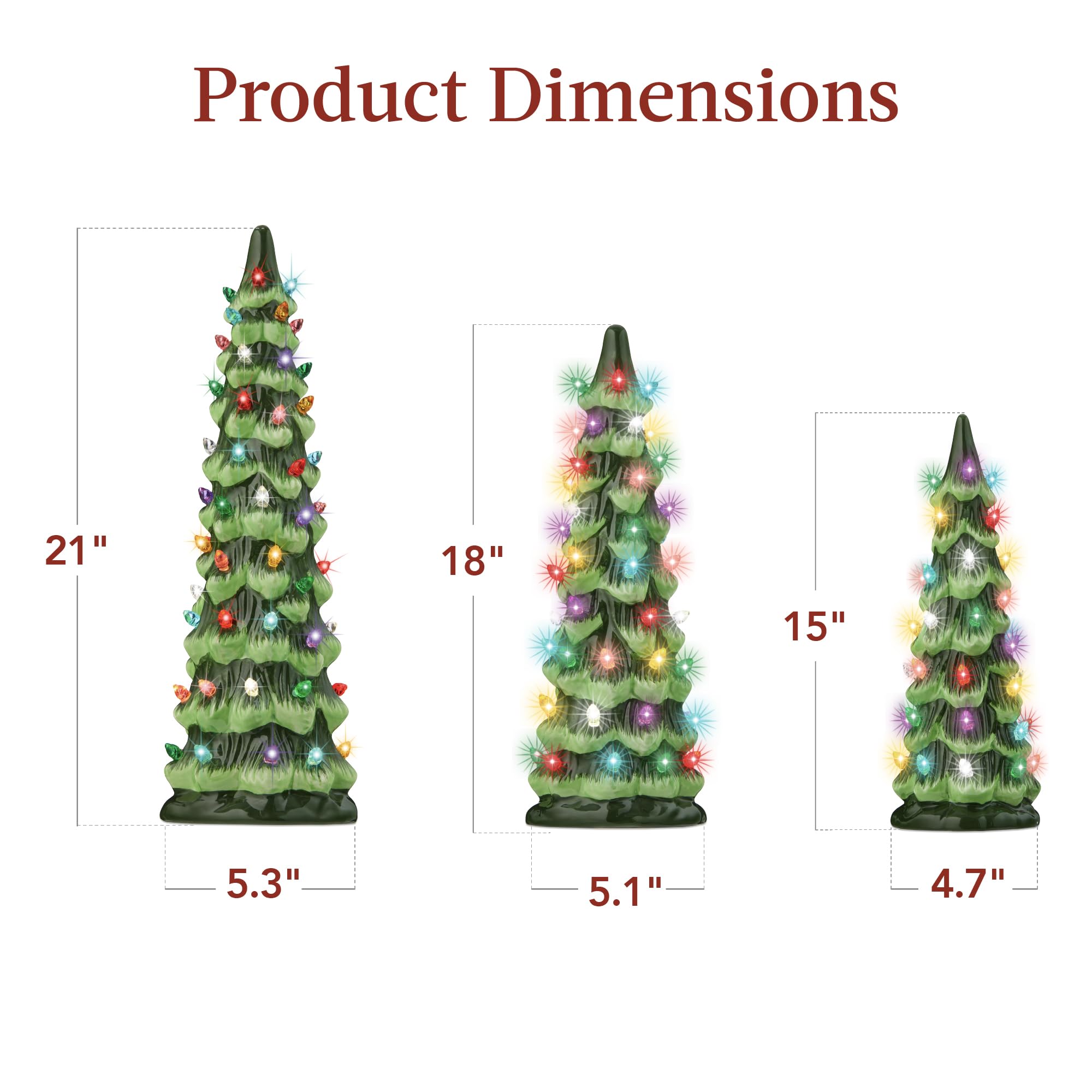 Best Choice Products Set of 3 XL Ceramic Christmas Trees, Pre-Lit Hand-Painted Tabletop Holiday D  cor w/Multicolor Bulbs, LED L