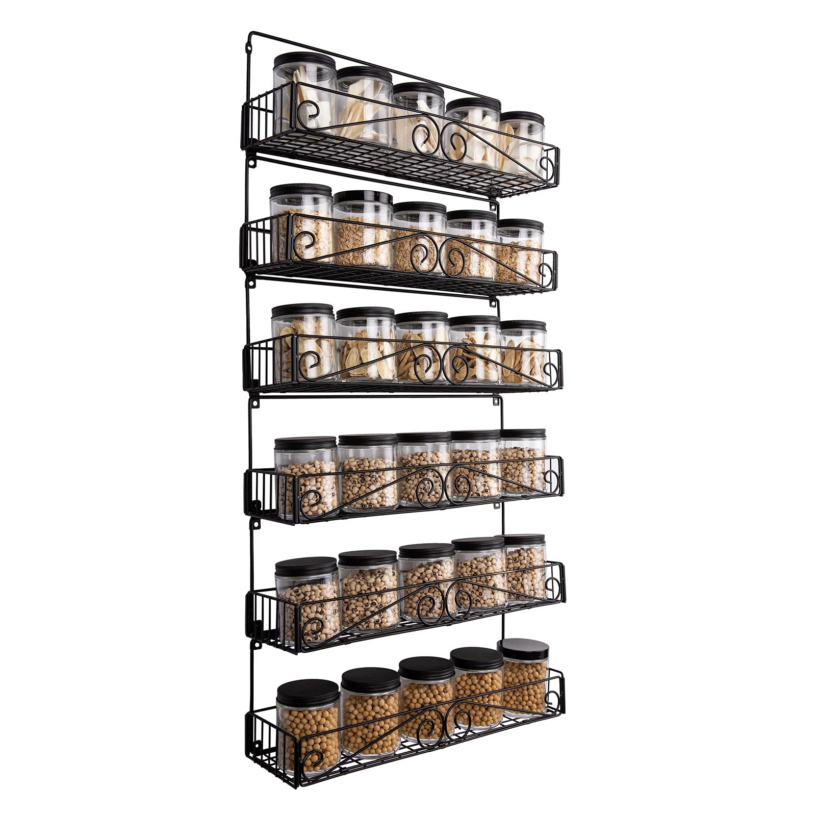 SWOMMOLY Wall Mount Spice Rack, 6 Pack Large-capacity Spice Racks, Stackable Foldable Spice Cans Organizer Shelf, Black