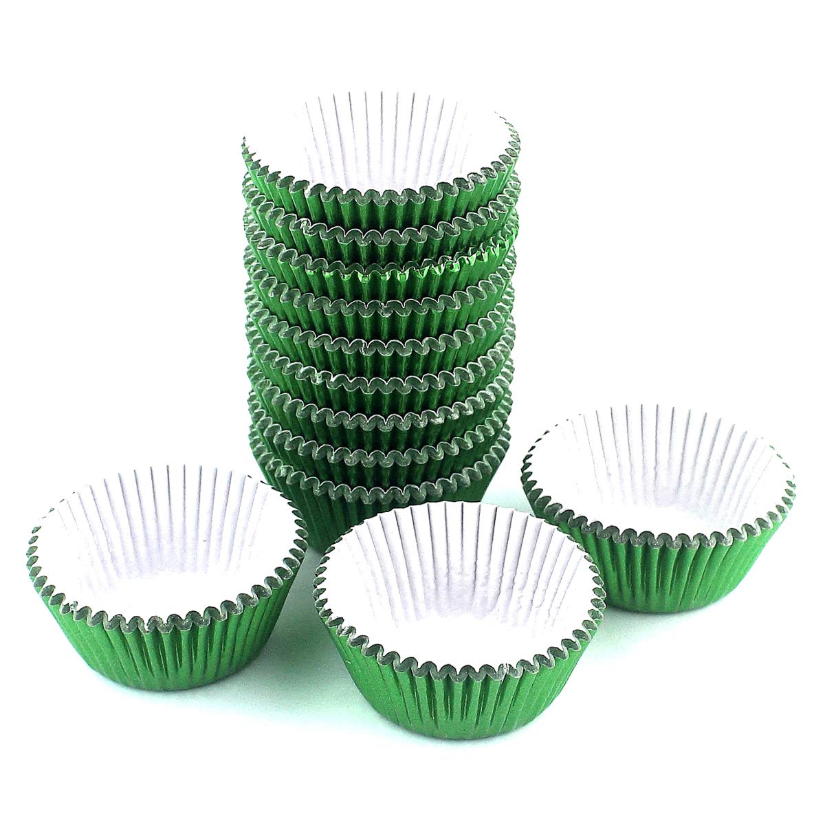 Eoonfirst Mini Foil Metallic Cupcake Liners Christmas Days Muffin Paper Baking Cups 300 Pcs (Green)