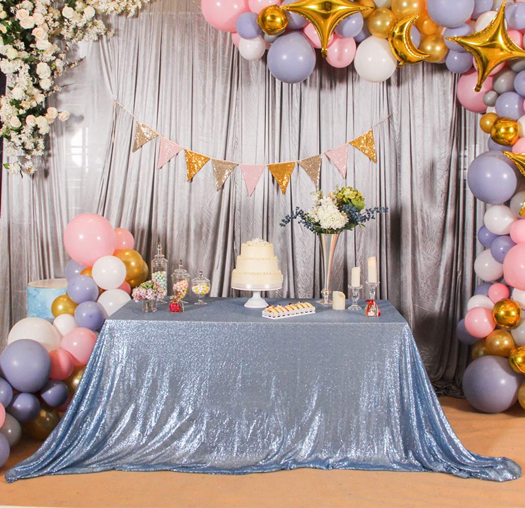 Squarepie Sequin Tablecloth Rectangular 90 X 132 Inch Baby Blue Reflect Lights Bling Sparkly Table Linen For Wedding Party