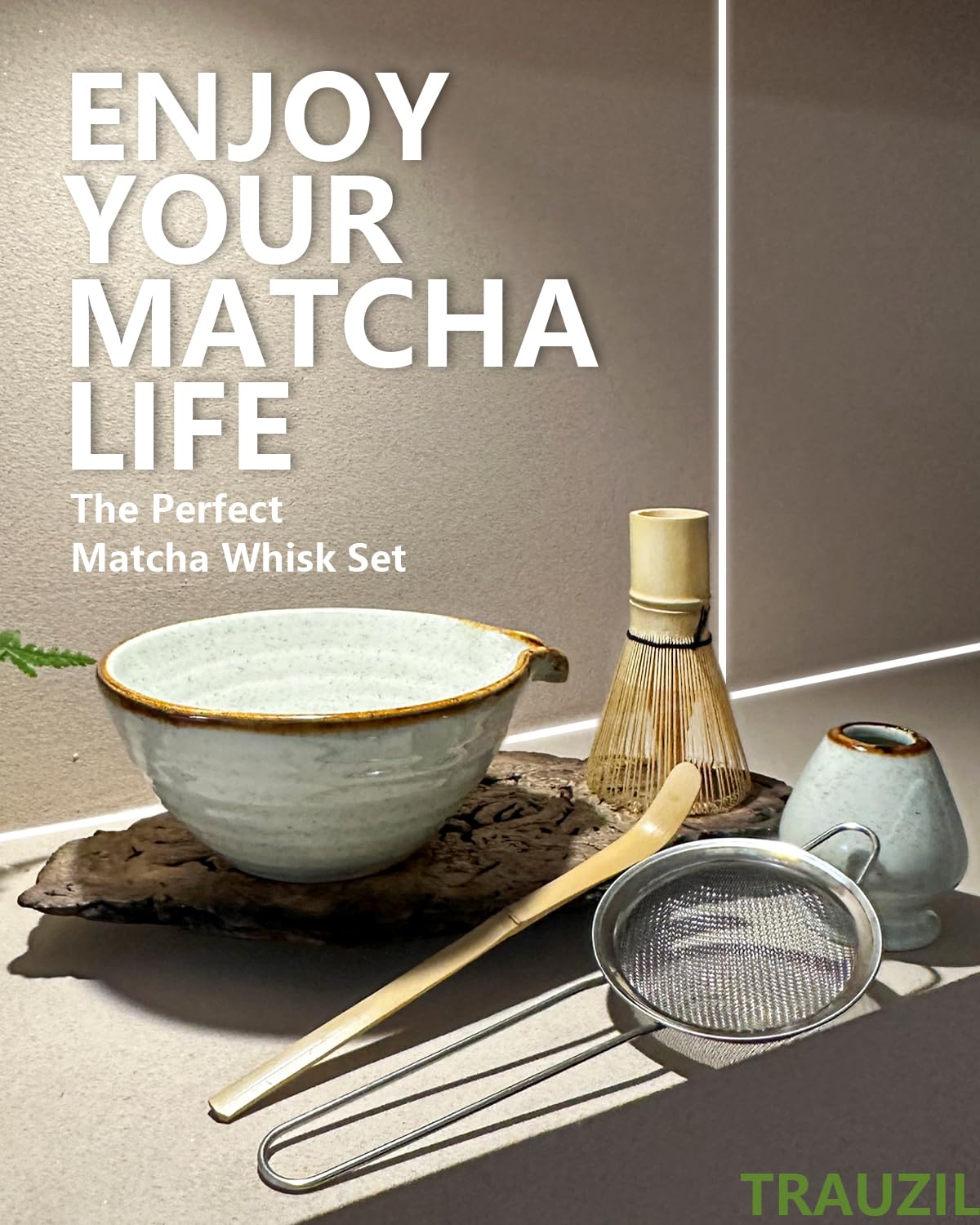 Taruzil Matcha Whisk Set With Matcha Bowl, Matcha Bamboo Whisk, Scoop, Sifter, Matcha Whisk Holder Unique Gifts For Women Men Gi