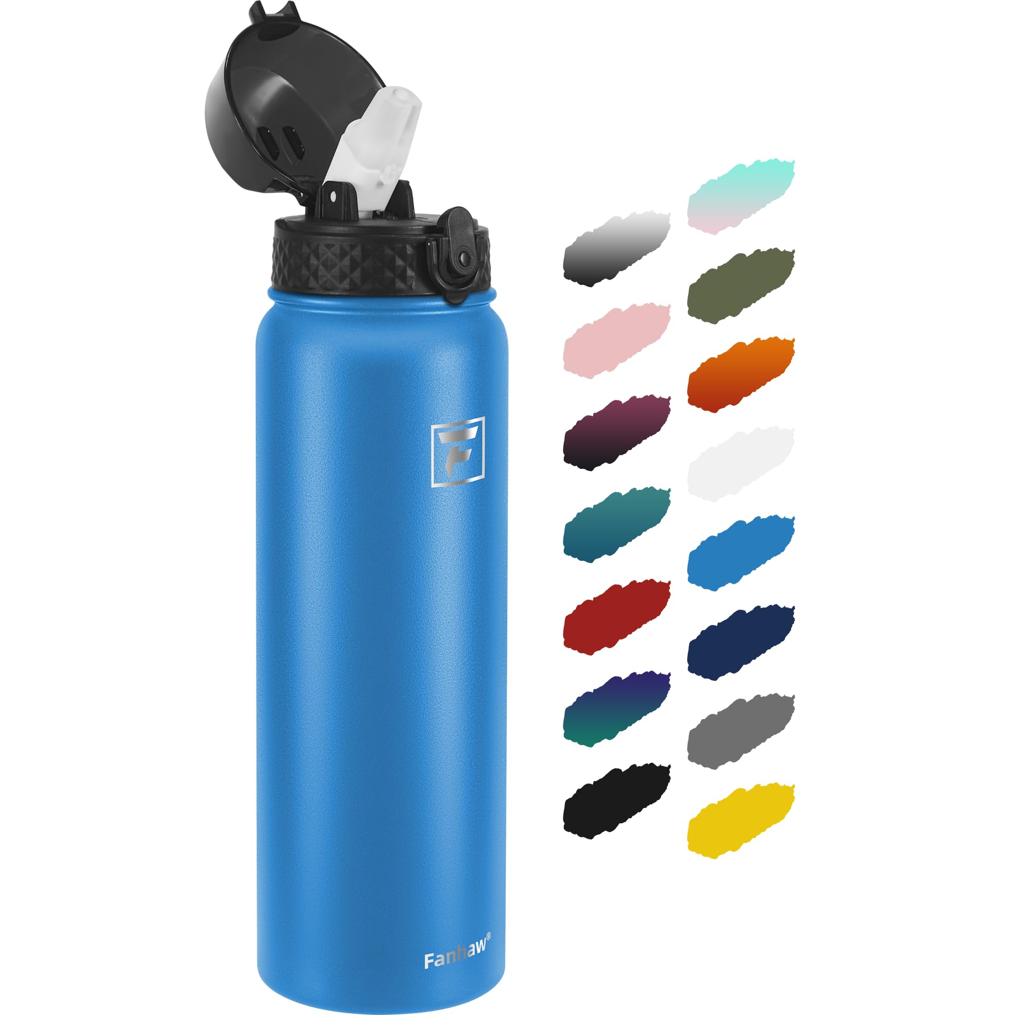 Fanhaw 32 oz Insulated Stainless Steel Water Bottle with Straw Lid, Leakproof Sports Bottle for Men, Women & Teens (Sky Blue)