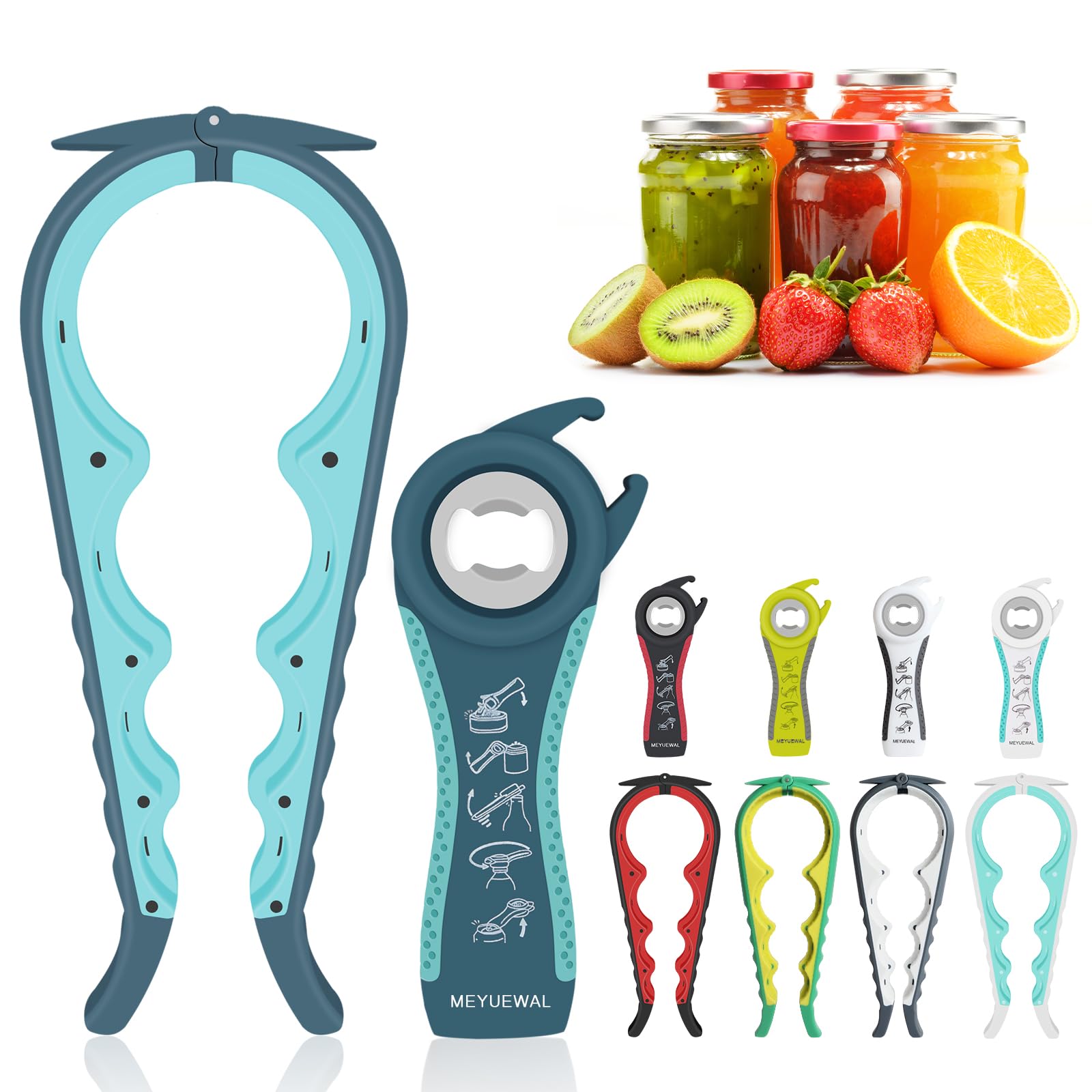 Jar Opener, 5 In 1 Multi Function Can Opener Bottle Opener Kit With Silicone Handle Easy To Use For Children, Elderly And Arthri