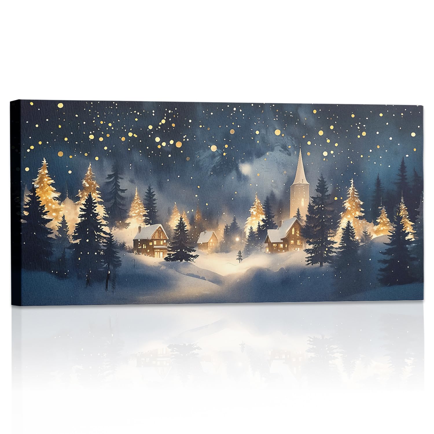 Svfghggn Navy Blue And Gold Rustic Winter Large Christmas Tree Framed Above Wall Art Pictures Canvas Decor Decorations For Bedro