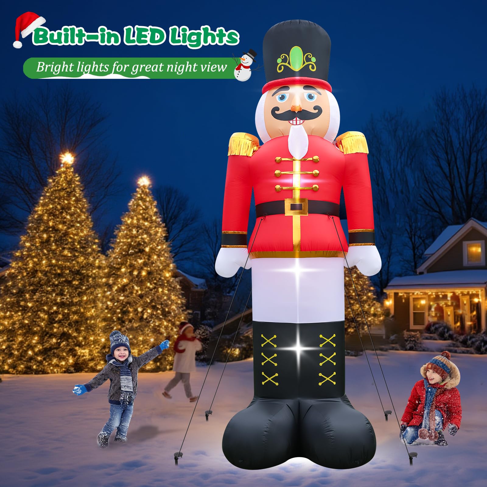 FunFanso 12FT Inflatable Nutcracker Soldier Decoration with LED Light - Multi-color Outdoor Yard Decor for Christmas Party