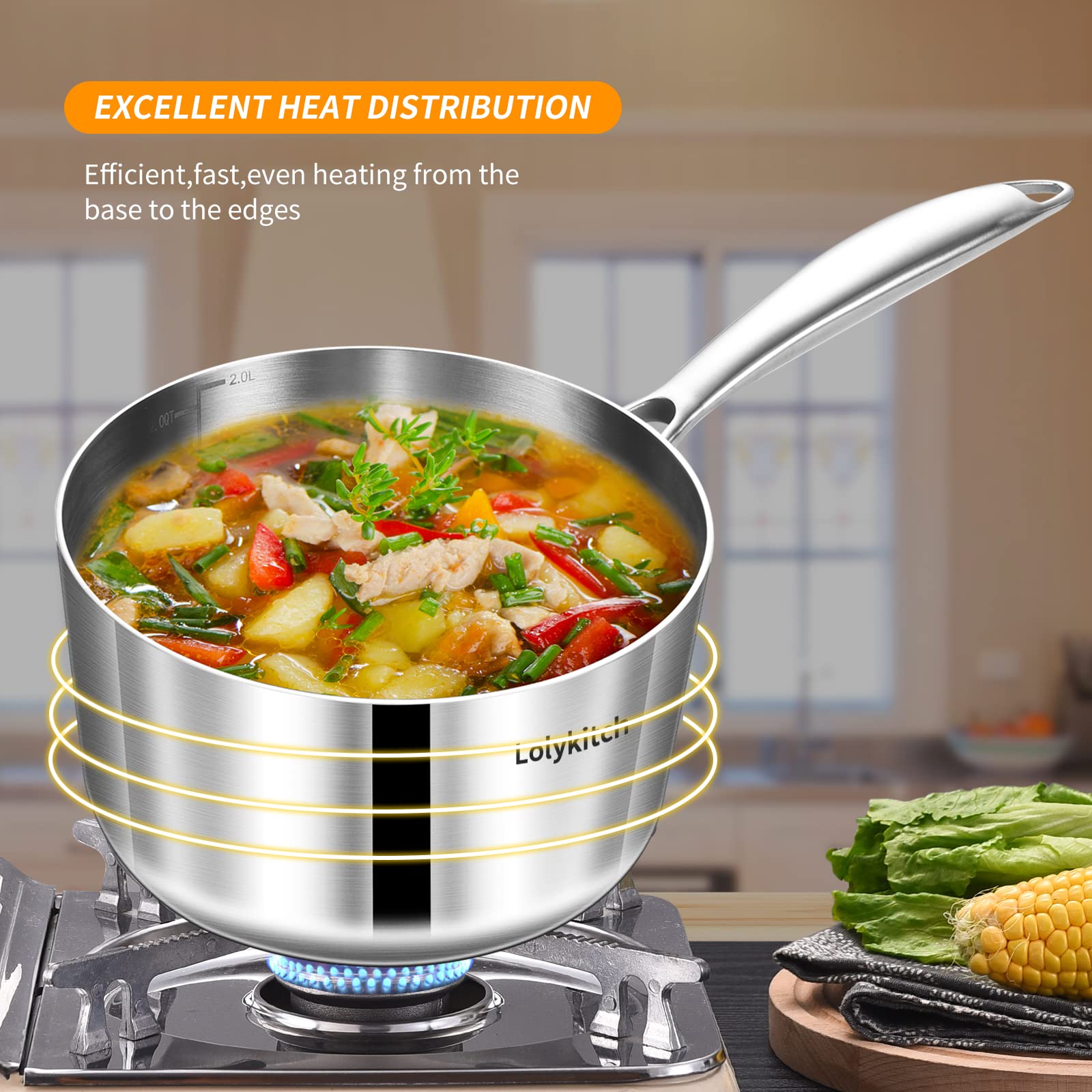 Lolykitch 1.5-2.5-3.0 Qt, Tri-Ply Stainless Steel Saucepan Set Of 3,Induction Cooking Pots,Sauce Pots With Lids,Pots And Pans Se