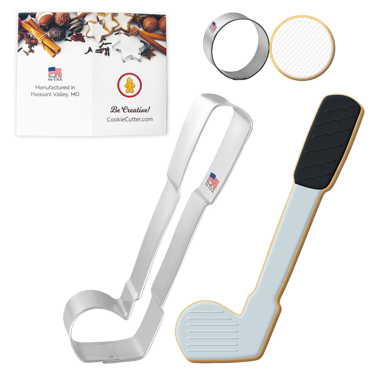 Hole In One Cookie Cutter 2 Pc Set - Golf Club, Round Ball Cookie Cutters Hand Made In The Usa From Tin Plated Steel