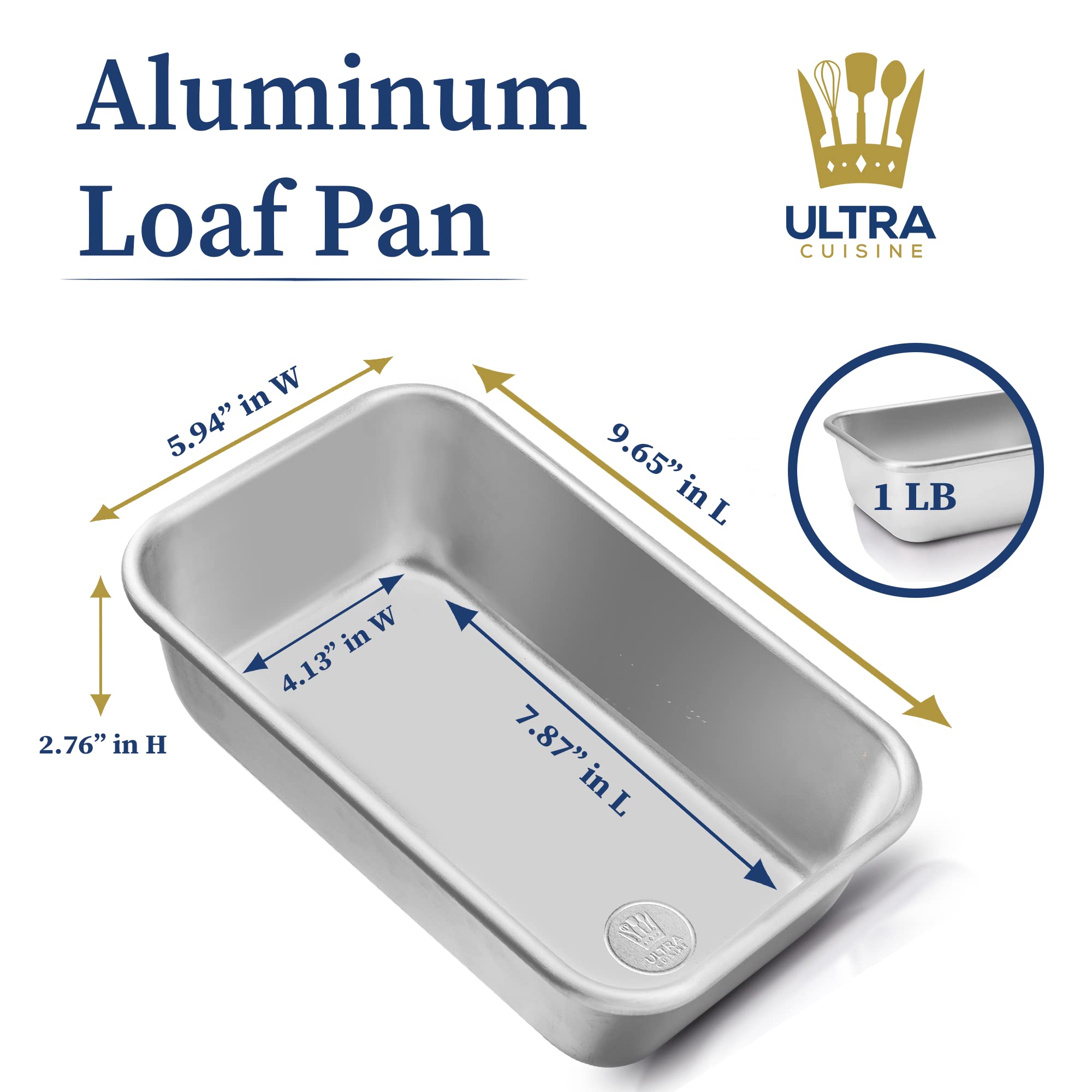 Ultra Cuisine Aluminum Loaf Pan for Baking Bread - 9.5x5 inch Loaf Pan  1lb - Easy Clean  Quality  Durable Bread Tin - Commercial Aluminum Bread Pan for Baking Banana Bread  Cakes  Casseroles  Loaves
