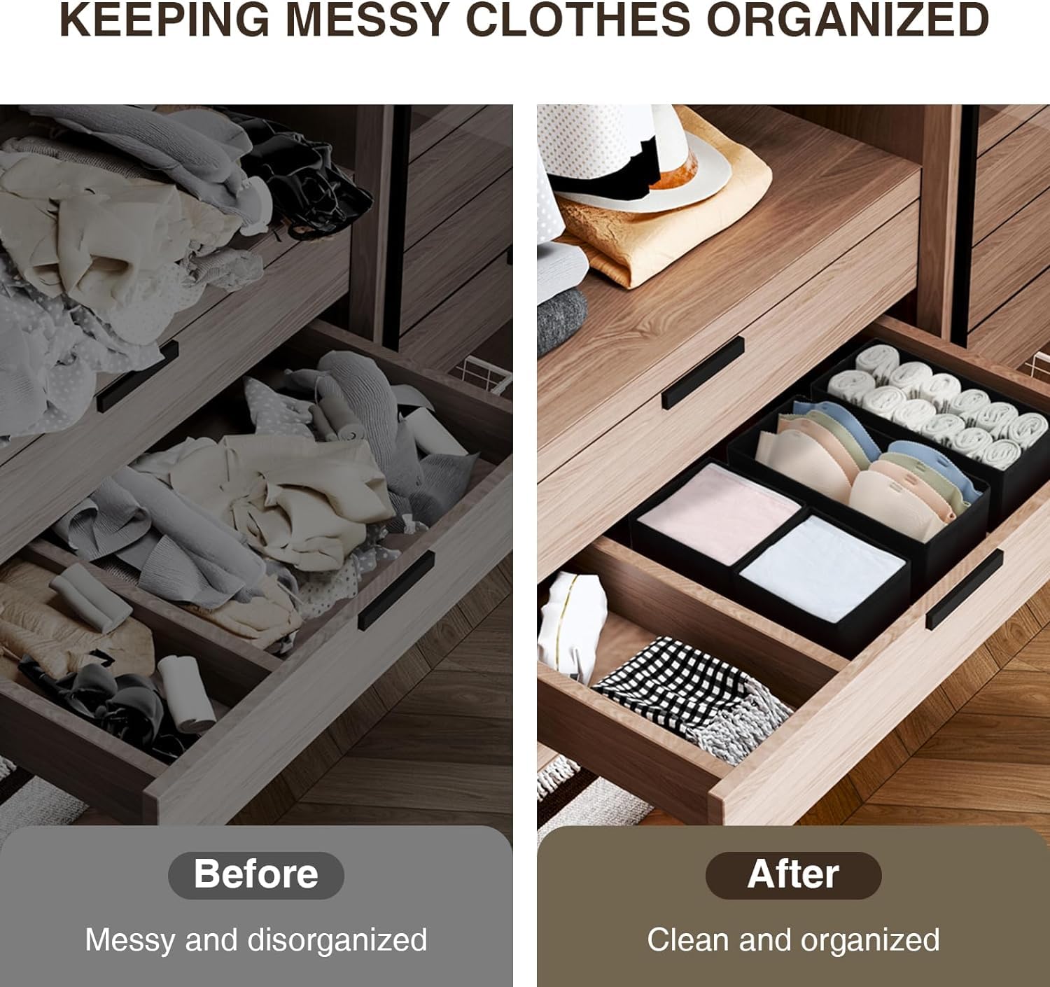 DIMJ Drawer Organizers, Set of 8 Clothes Drawer Organizer, Foldable Closet Drawer Organizer, Dresser Drawer Organizers Dividers