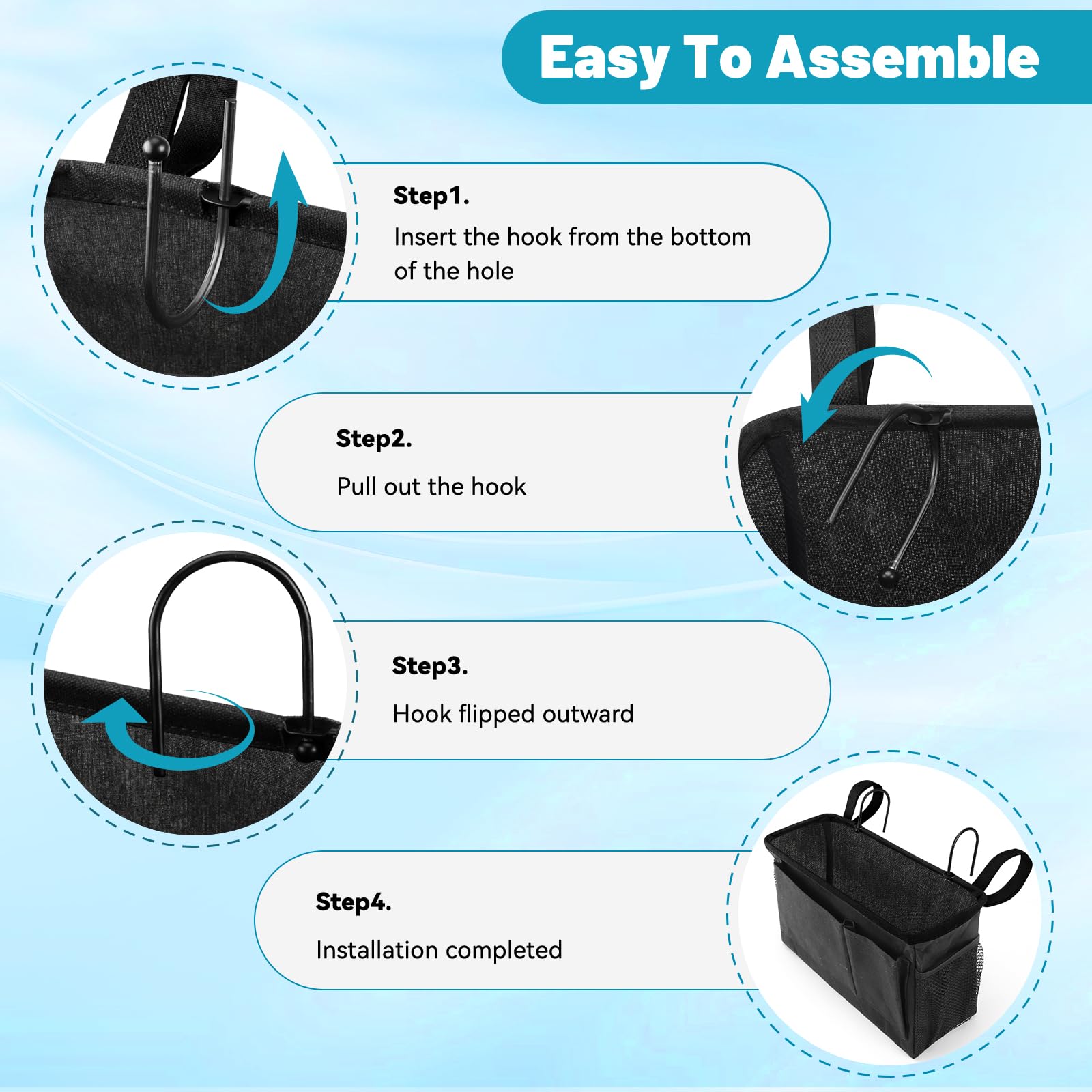 BlissTotes Bedside Caddy, Bedside Storage Organizer for Bunk Bed Accessories, Dorm Storage for Bedside Shelf and Bunk Bed Shelf,