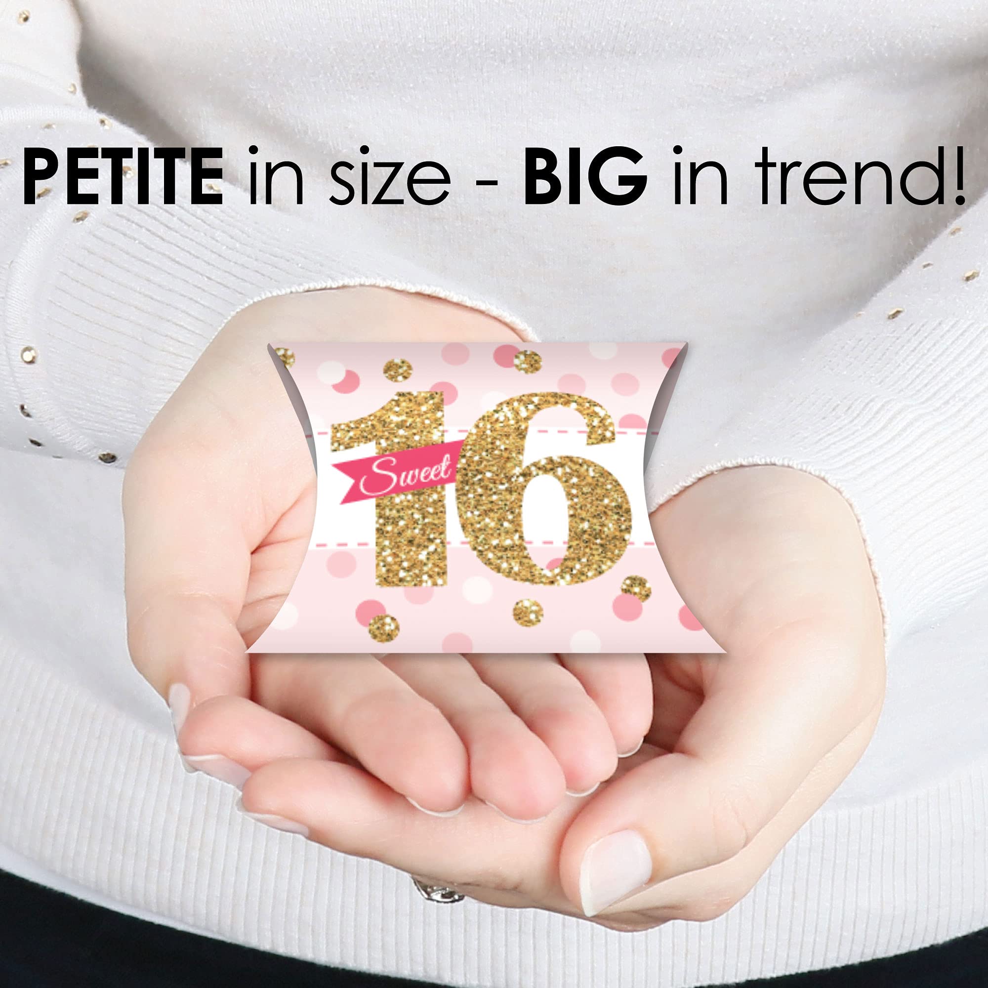 Big Dot Of Happiness Sweet 16 - Favor Gift Boxes - 16Th Birthday Party Petite Pillow Boxes - Set Of 20