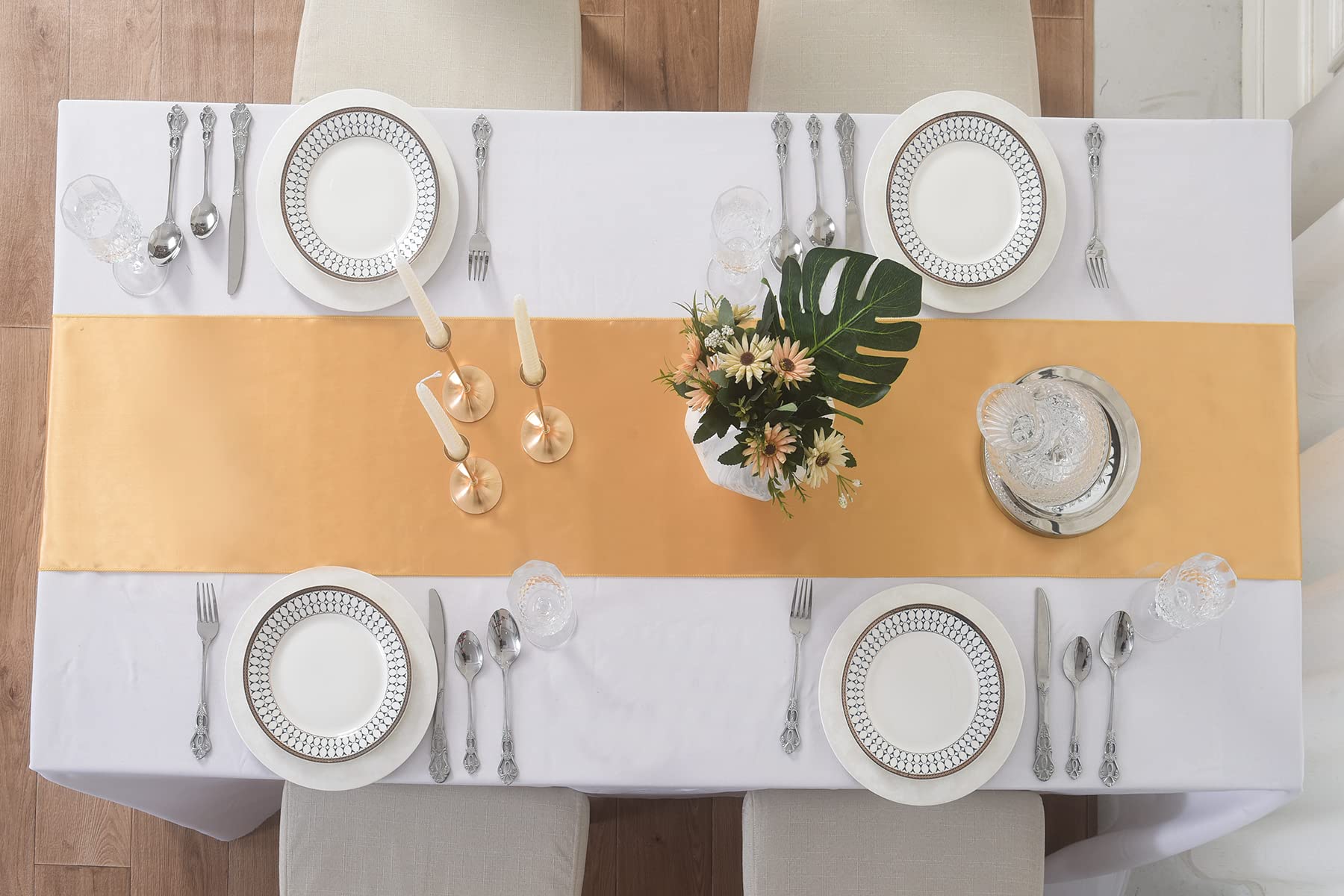 6 Pack Satin Table Runner, 12  108 Inch For Party Wedding, Birthday, Banquets,Graduation Engagements, Christmas, Decoration(Gold