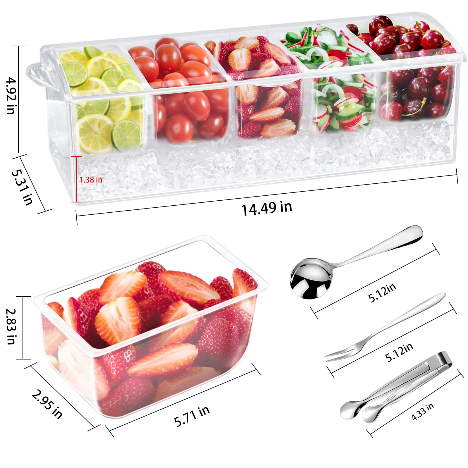 Condiment Tray With Stainless Steel 5 Spoons, 5 Forks And 1 Clip, Chilled Condiment Server, Condiment Server, Bar Garnish Holder