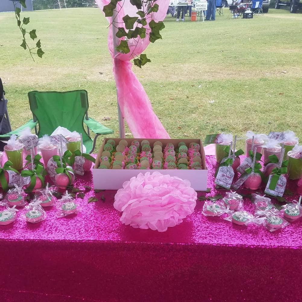 Poise3Ehome Hot Pink Sequin Tablecloth 60  120 Inch Rectangle Sparkly Fabric Table Cloth For Baby Shower Birthday Party Wedding