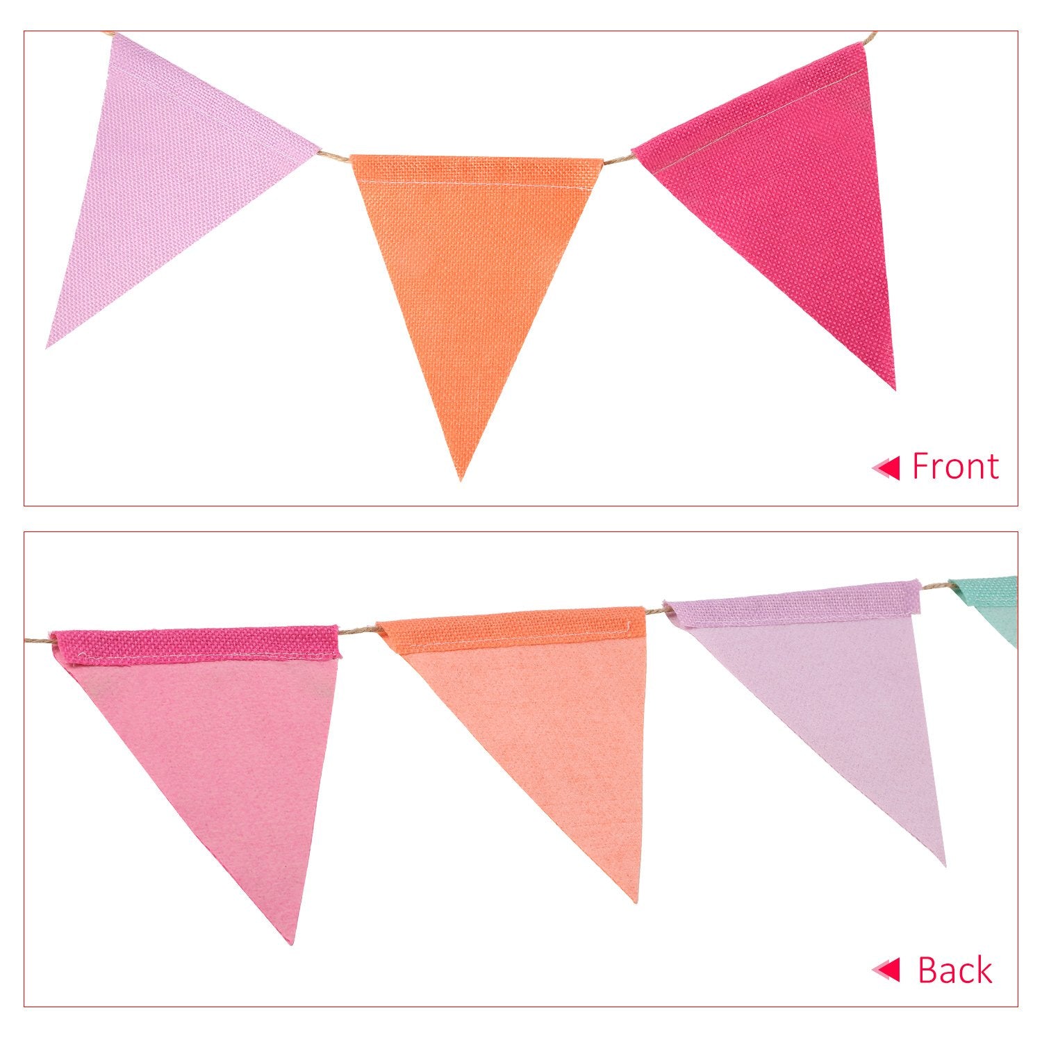 Hestya 24 Pieces 15.7 Feet Colorful Pennant Flags Banner Imitated Burlap Bunting Banner Pastel Fabric Triangle Flag for Classroo