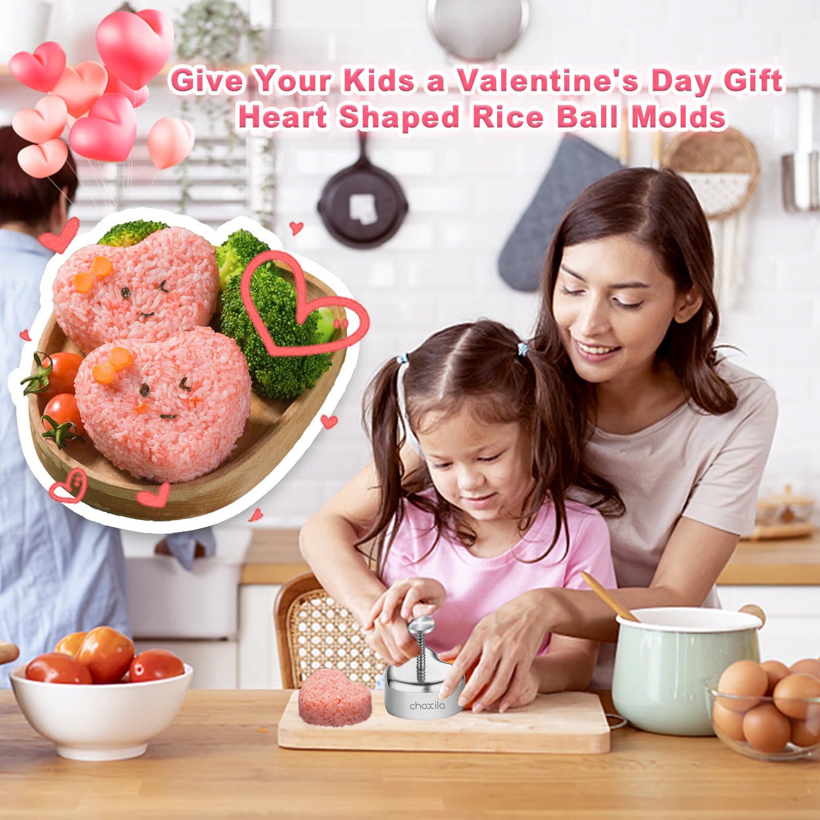 Heart-Shaped Onigiri Mold, Stainless Steel Rice Ball Mold, Valentines Day Gifts For Kids, Heart-Shaped Spam Musubi Mold