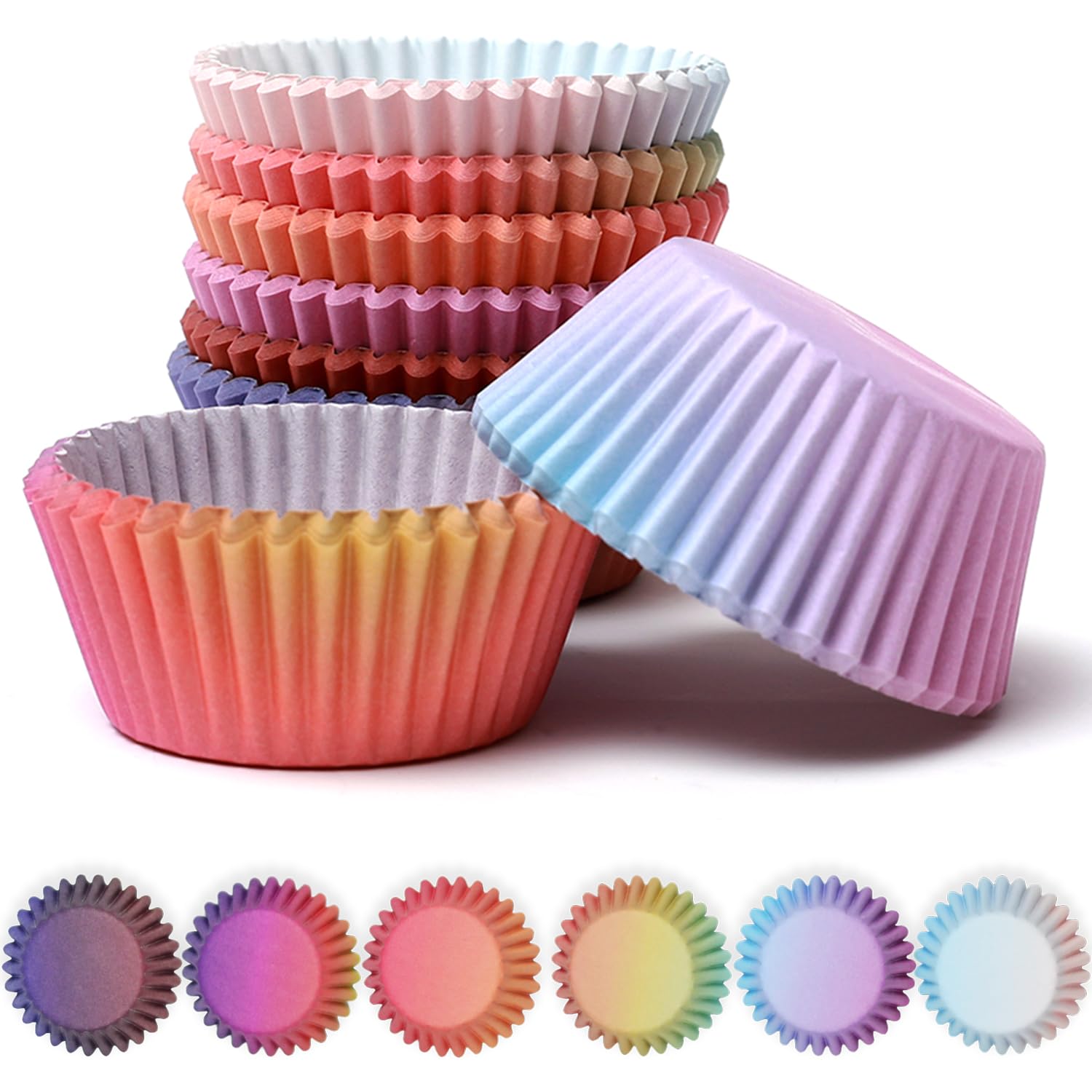 Qiqee Cupcake Liners Cupcake Cups 300-Count Food Grade Gradient Design Cupcake Papers Baking Cups Cupcake Wrappers