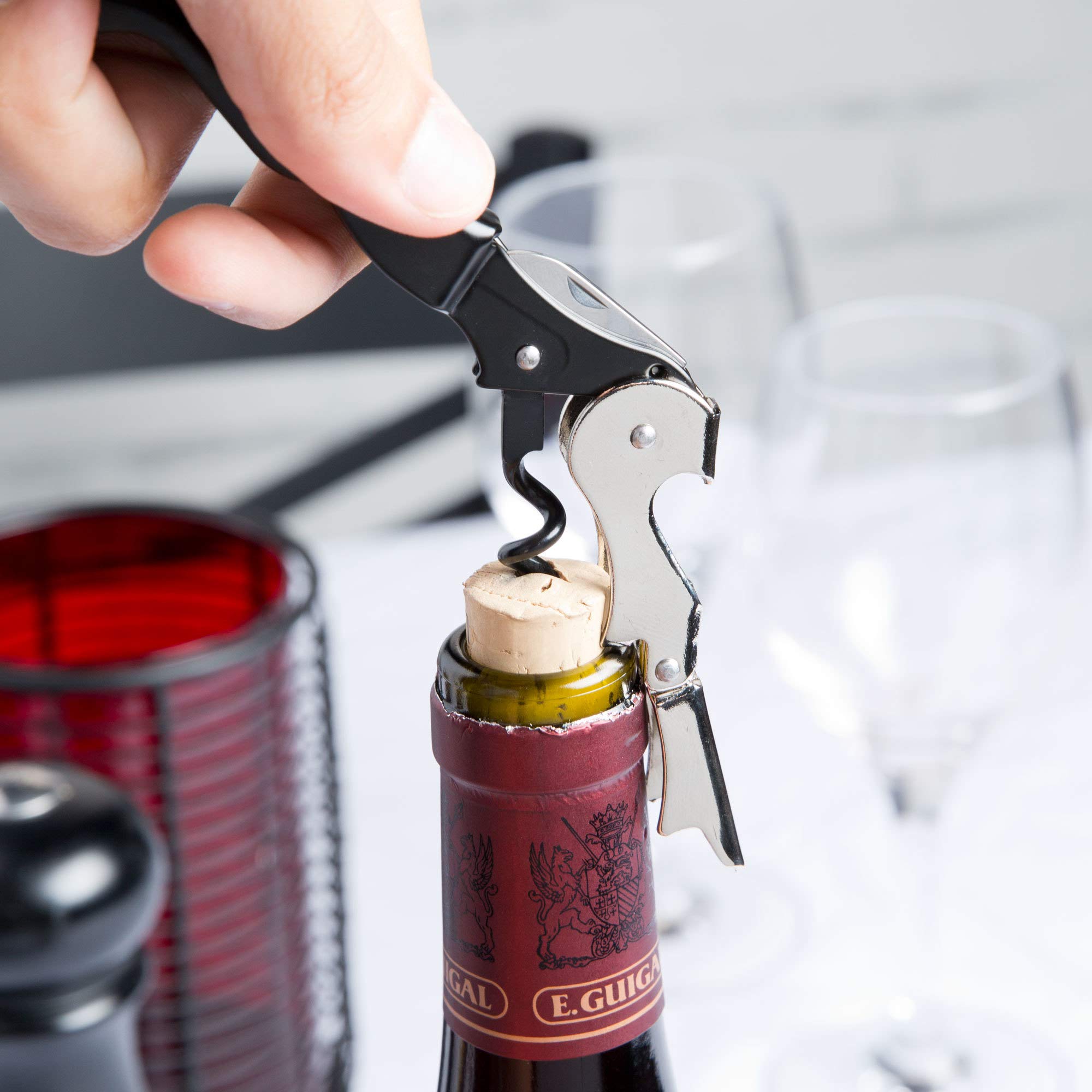 Pulltap's Double-Hinged Waiters Corkscrew  Black and Stainless Steel
