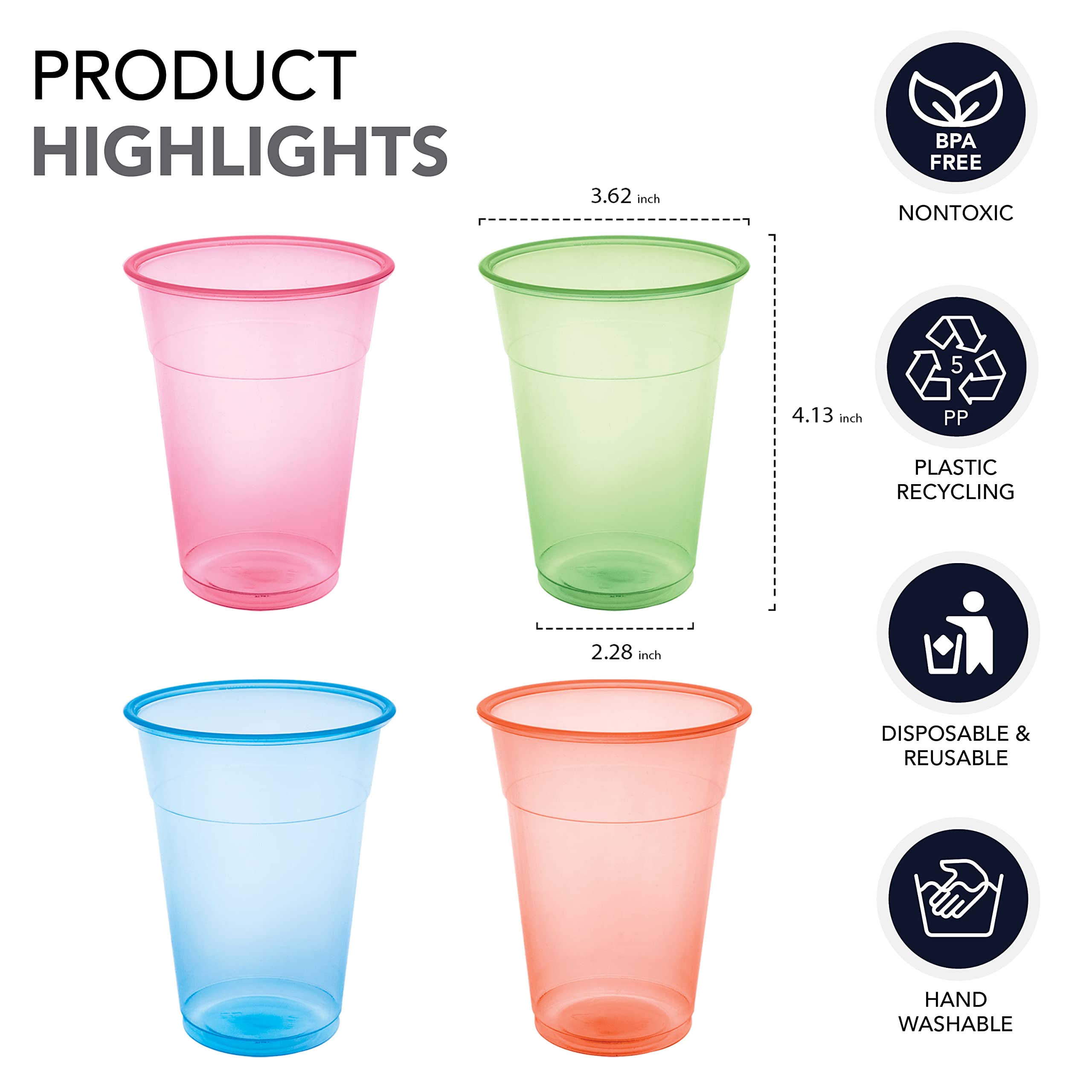 Party Essentials Soft Plastic 12-Ounce Party Cups/ Tumblers, Assorted Neon, 80-Count