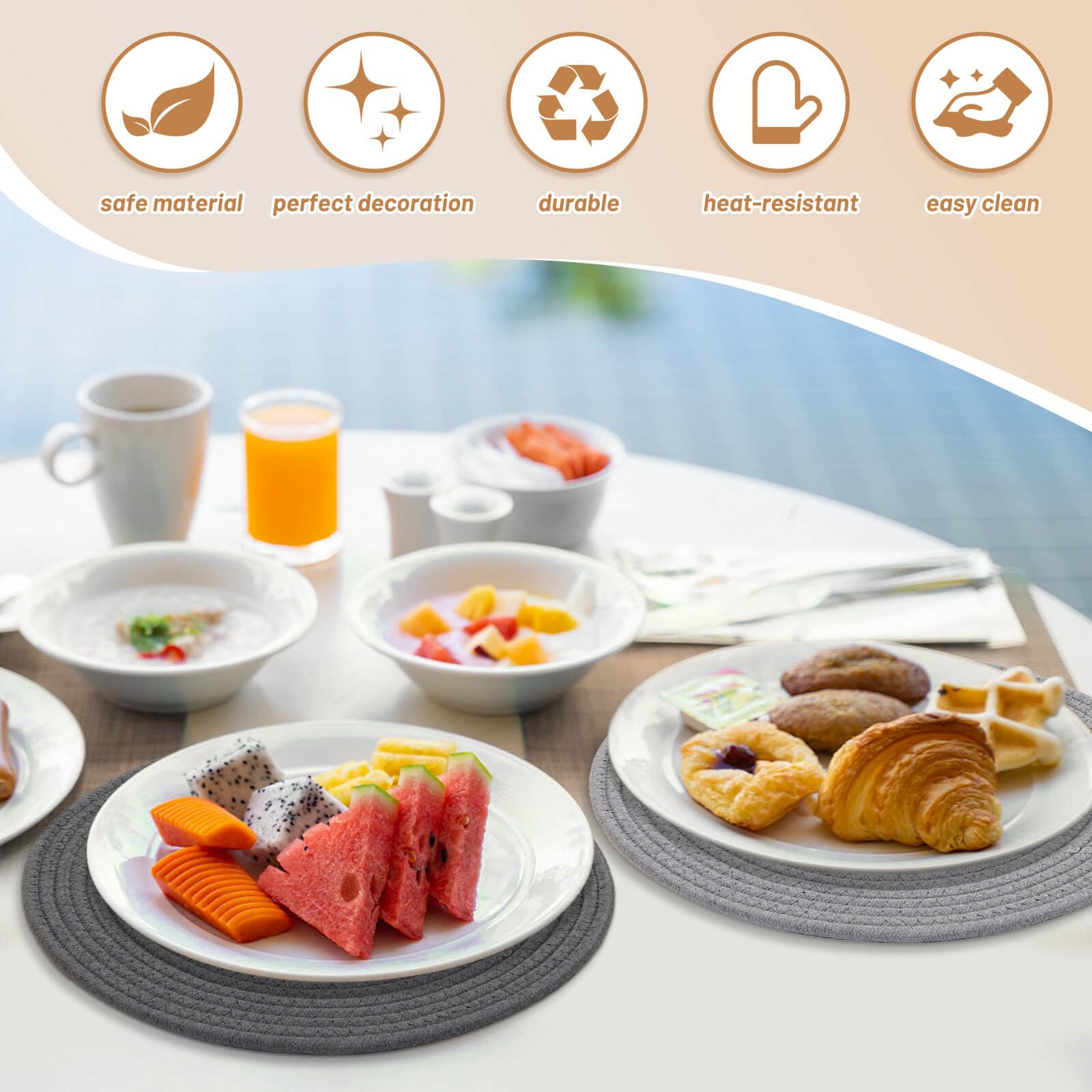 Billbotk Round Woven Placemats Set Of 4, 13 Inches Kitchen Table Place Mats For Dining Table, Trivets For Hot Pots And Pans, Boh