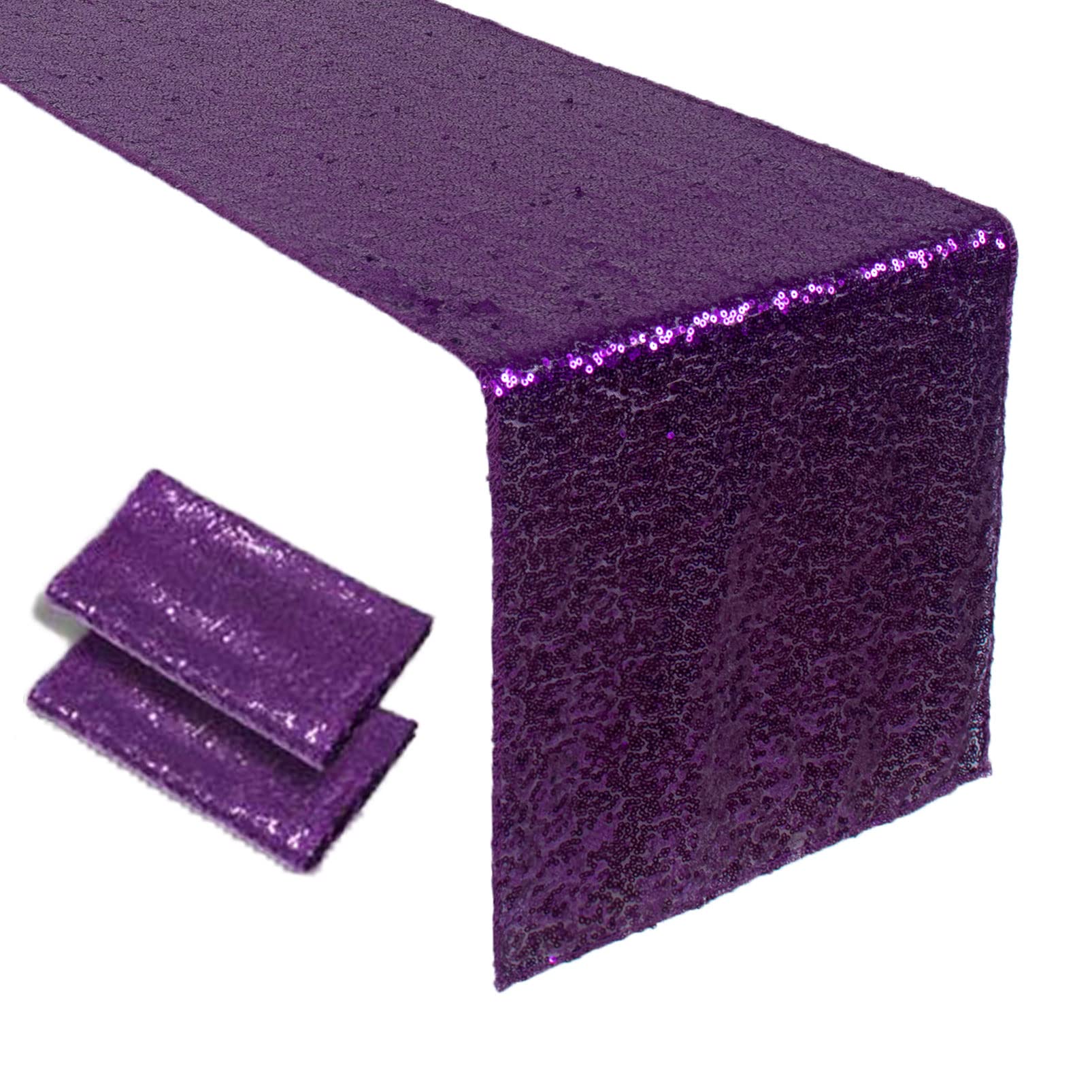 Amzlokae Sequin Table-Runner-Purple 2Pack Wedding Table Runner-12X120 Inch Purple Table Runners For Decoration Rectangle Glitter