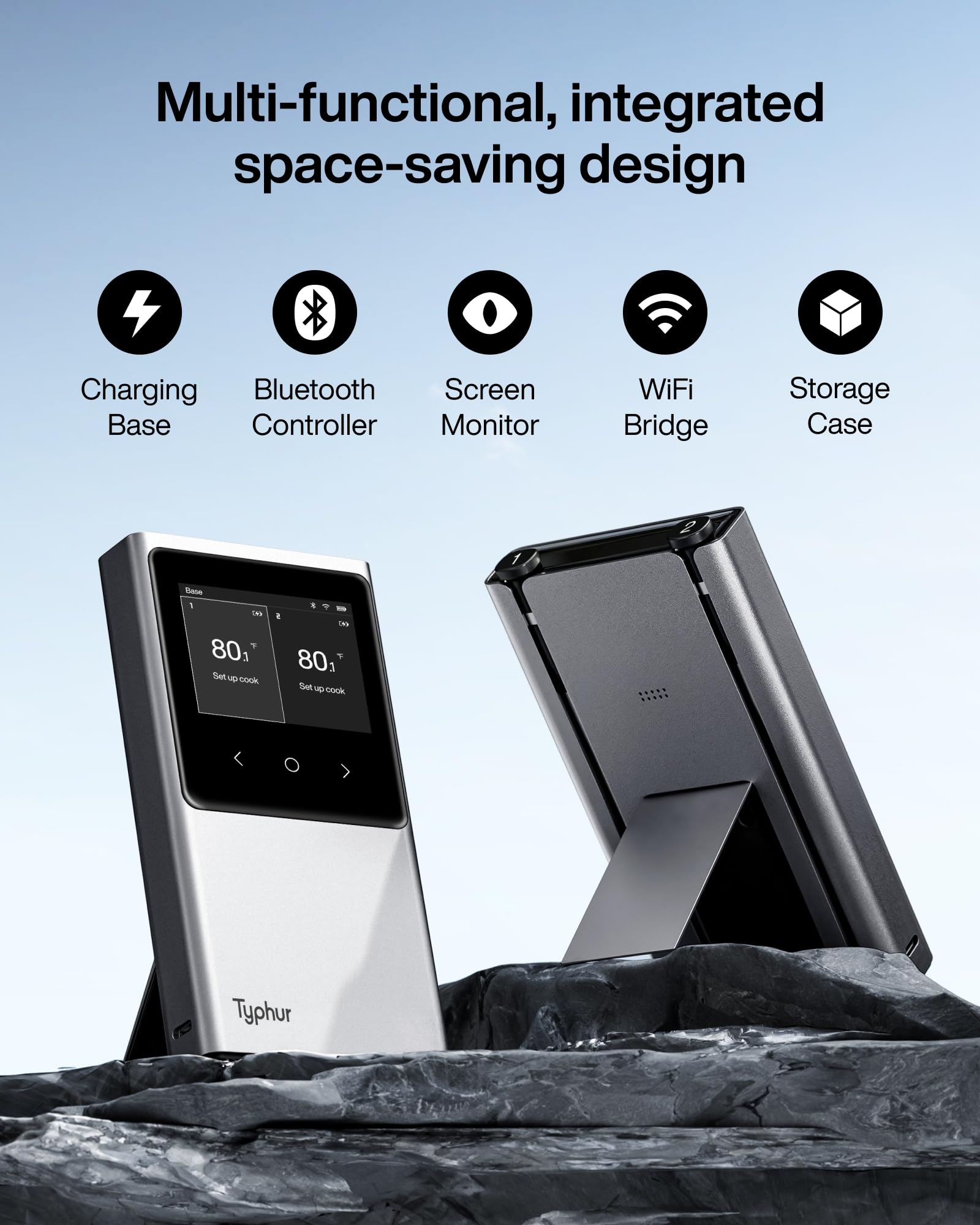 Typhur Sync Smart Wireless Meat Thermometer | 2 Probes | 6 Sensors | Bluetooth 5.4 And Unlimited Wifi Monitoring | Improved Stab