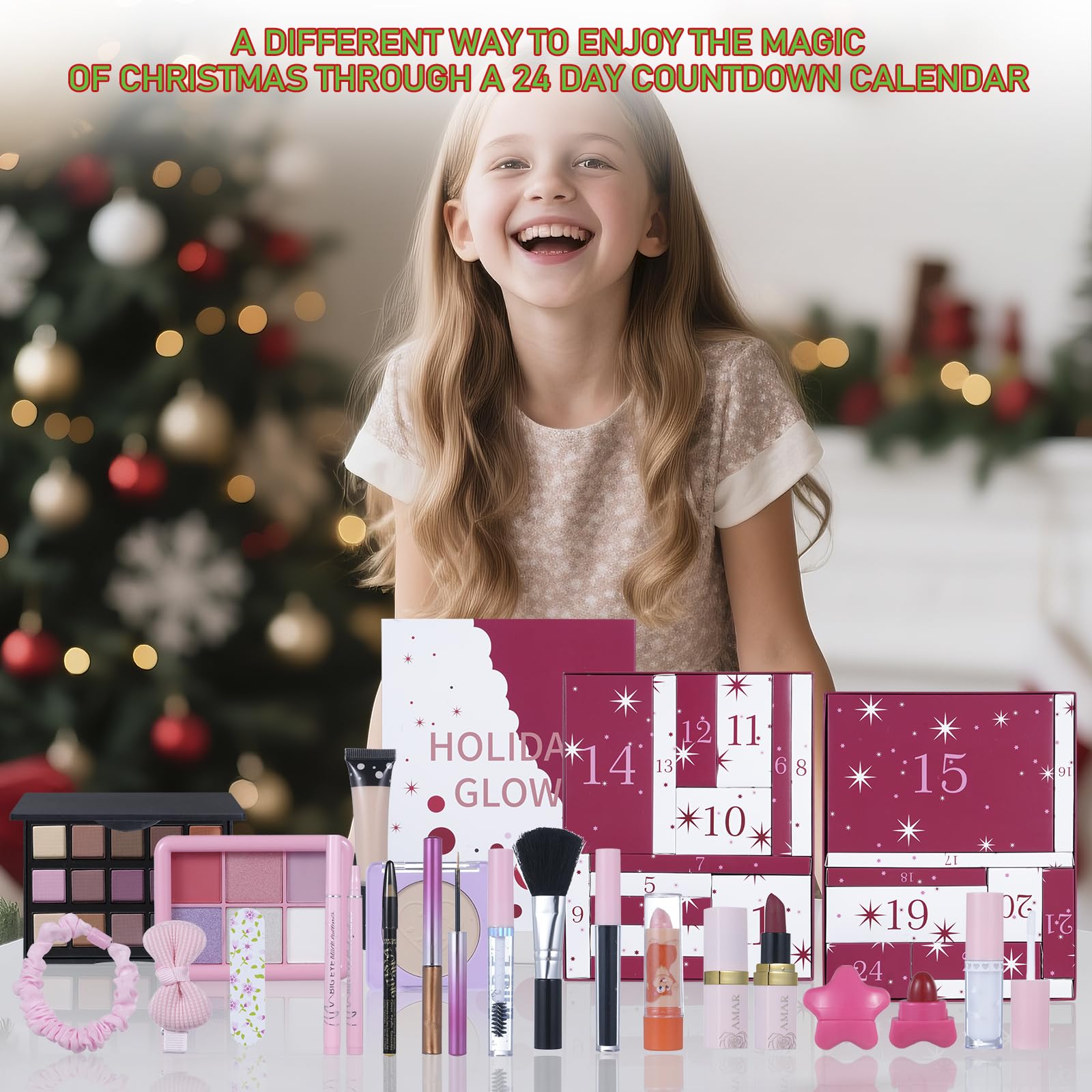 Makeup Advent Calendar 2025, 24-Day Holiday Glow Christmas Countdown Cosmetic Surprises Gift Set For Teen Girls Women