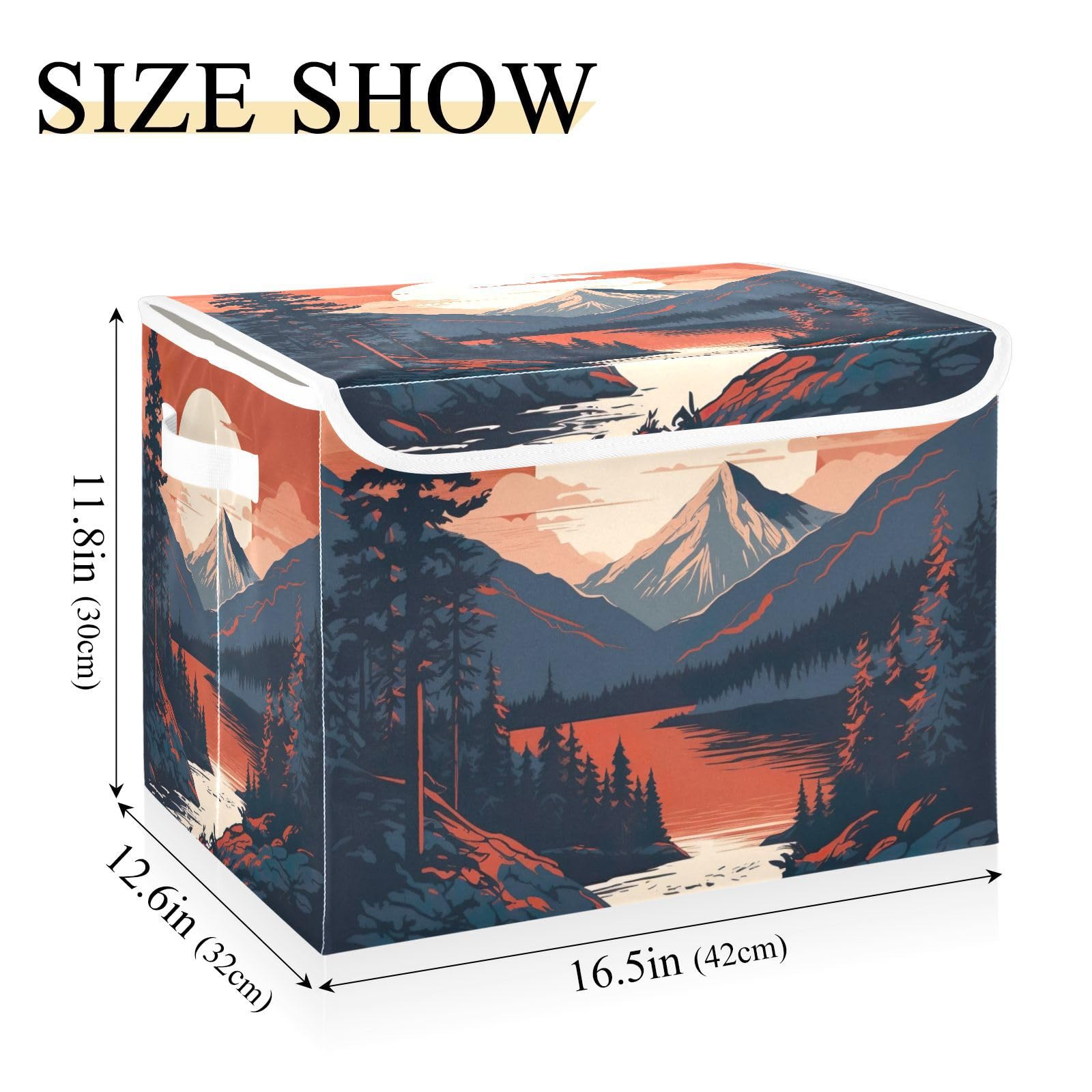 Xigua Mountains Trees Storage Bins With Lids And Carrying Handle,Foldable Storage Boxes Organizer Containers Baskets Cube With C