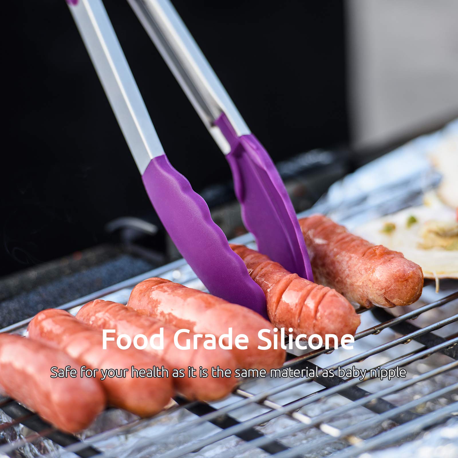 U-Taste Kitchen Tongs, 7/9/12 Inches Cooking Tongs, With 600F High Heat-Resistant Non-Stick Silicone Tips, 18/8 Stainless Steel
