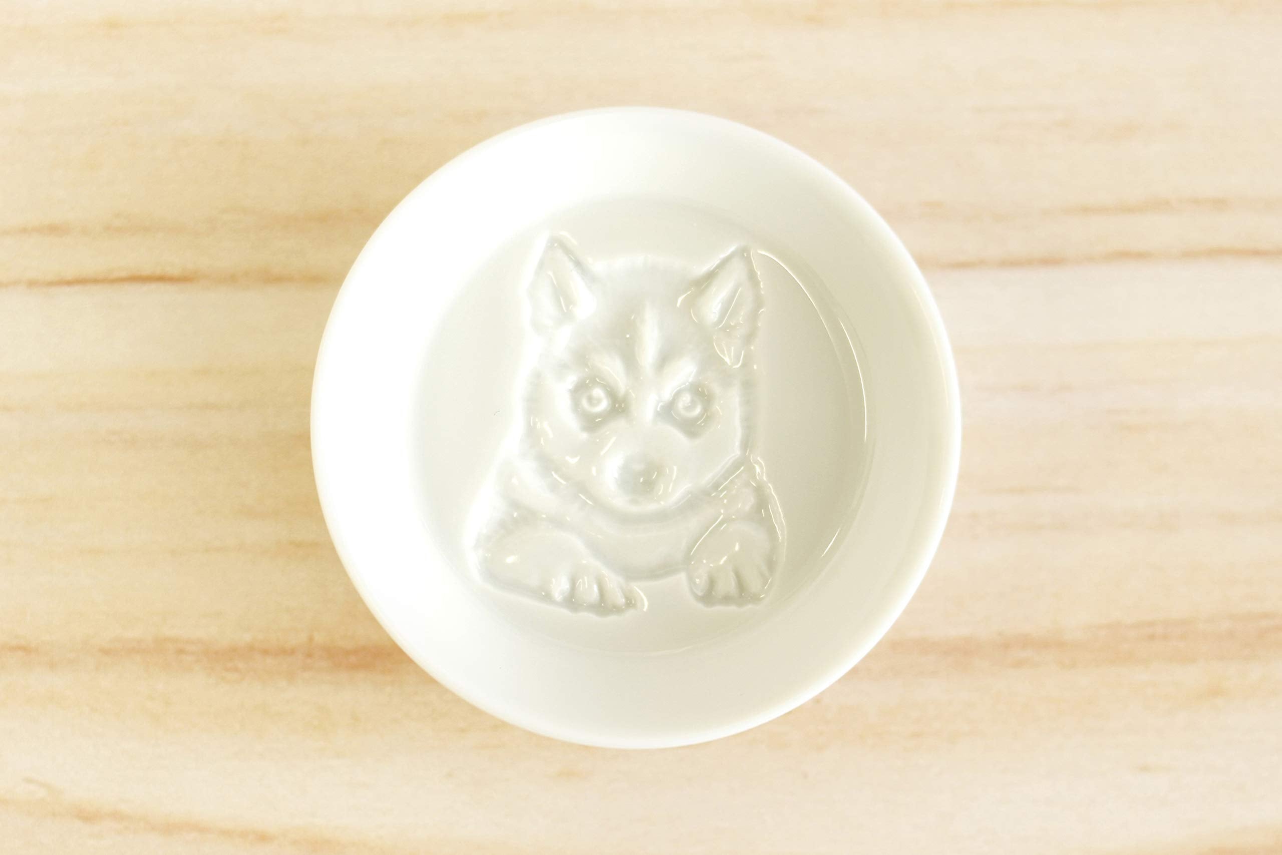 Dipping Sauce Dish With 3D Painted Puppy Design, Unique Round Soy Sauce Dipping Plate, White Porcelain, Made In Japan - 3 X 3 In