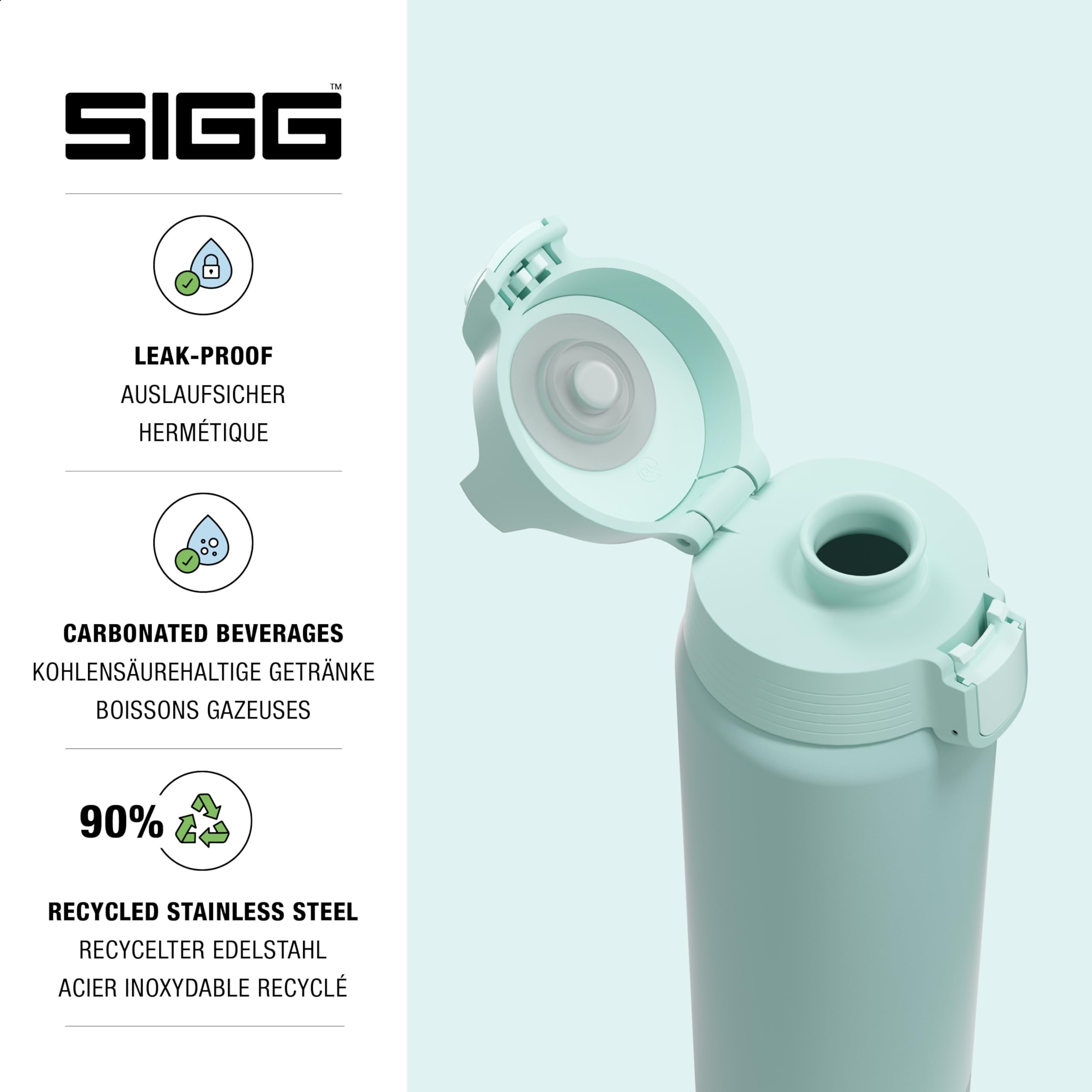 SIGG - Reusable Water Bottle - Shield ONE Glacier - Leakproof - Recyclable - BPA Free - Light blue - 25 Oz