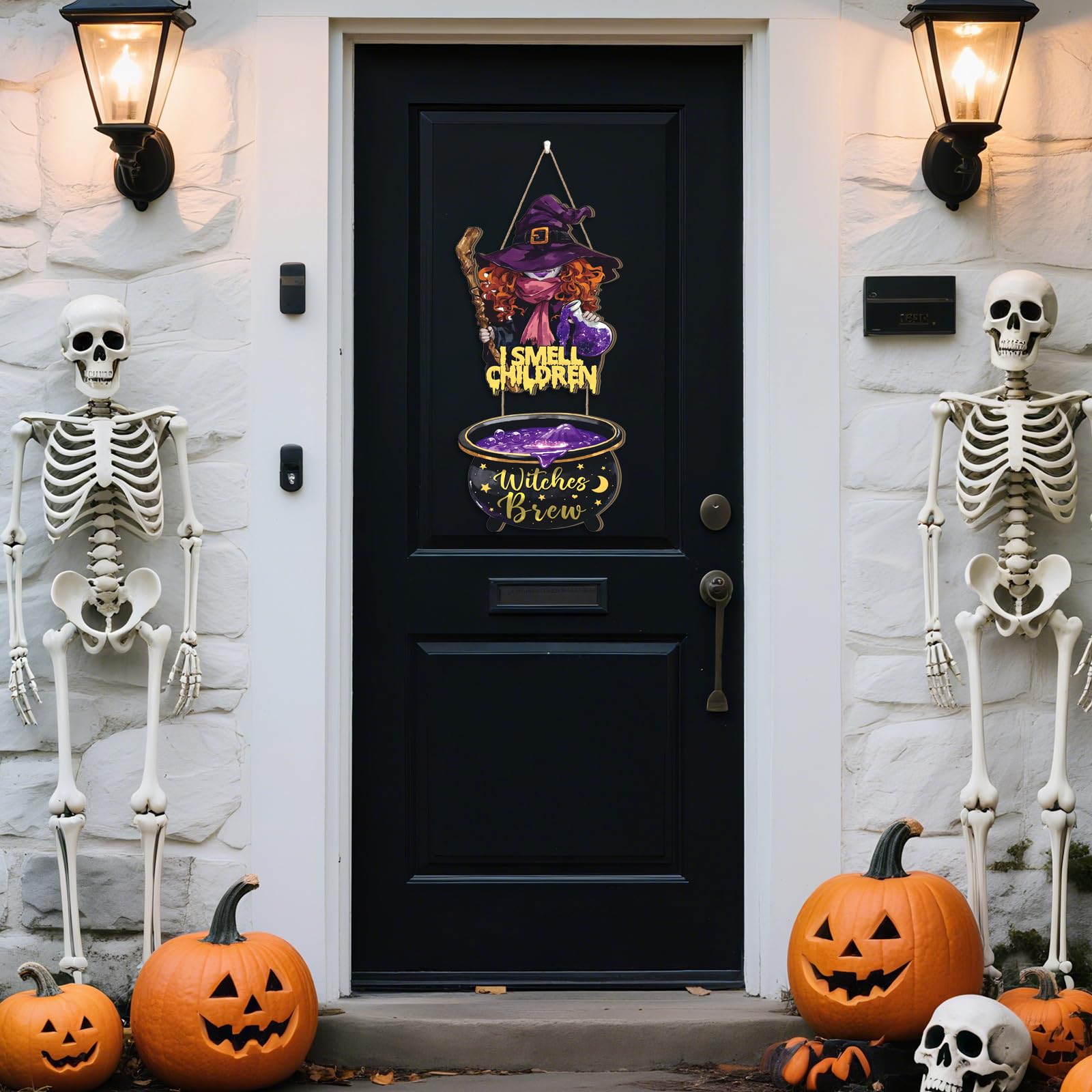 Aurlan Halloween Door Sign Witch,I Smell Children Sign,Halloween Door Hanger Hocus Pocus,Witches Brew Decor,Magic Witch Hat Wall