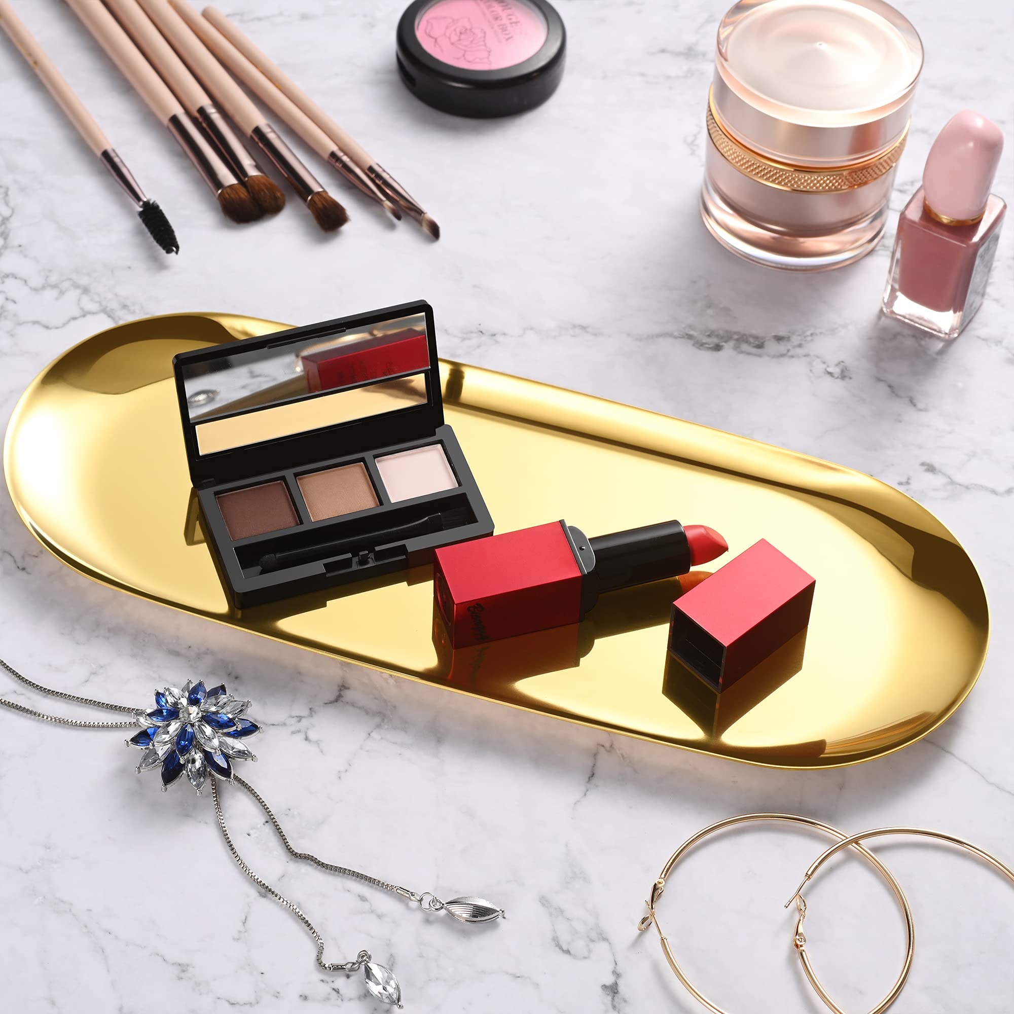 Gold Oval Vanity Tray, Stainless Steel Jewelry Tray, Bathroom Tray, Makeup Cosmetic Trays,Towel Napkin Tray, Storage Organizer,1