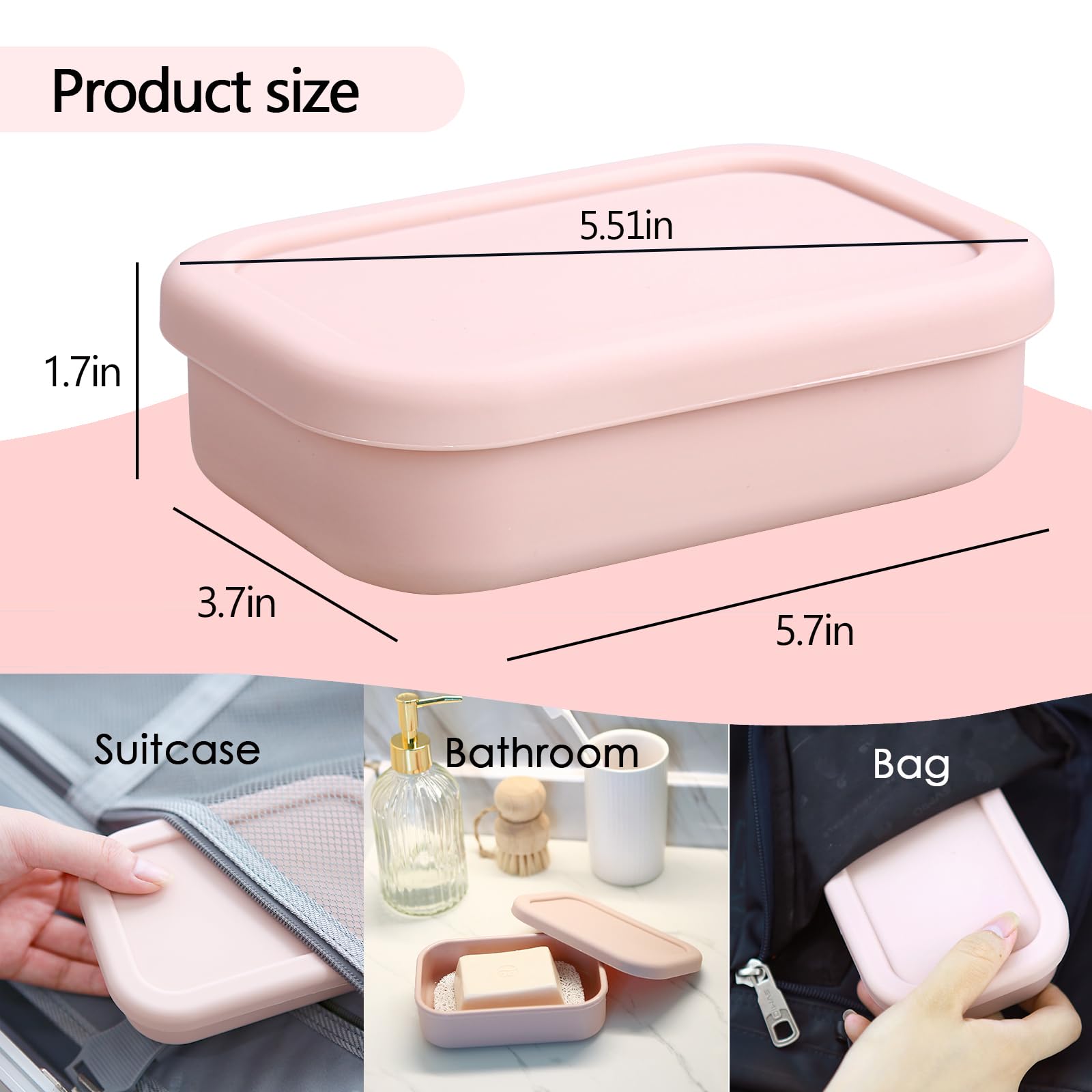 Puting Large Travel Soap Case Leak Proof, Silicone Shampoo Bar Holder, Soap Container With Draining Layer, Slip-Resistant Portab