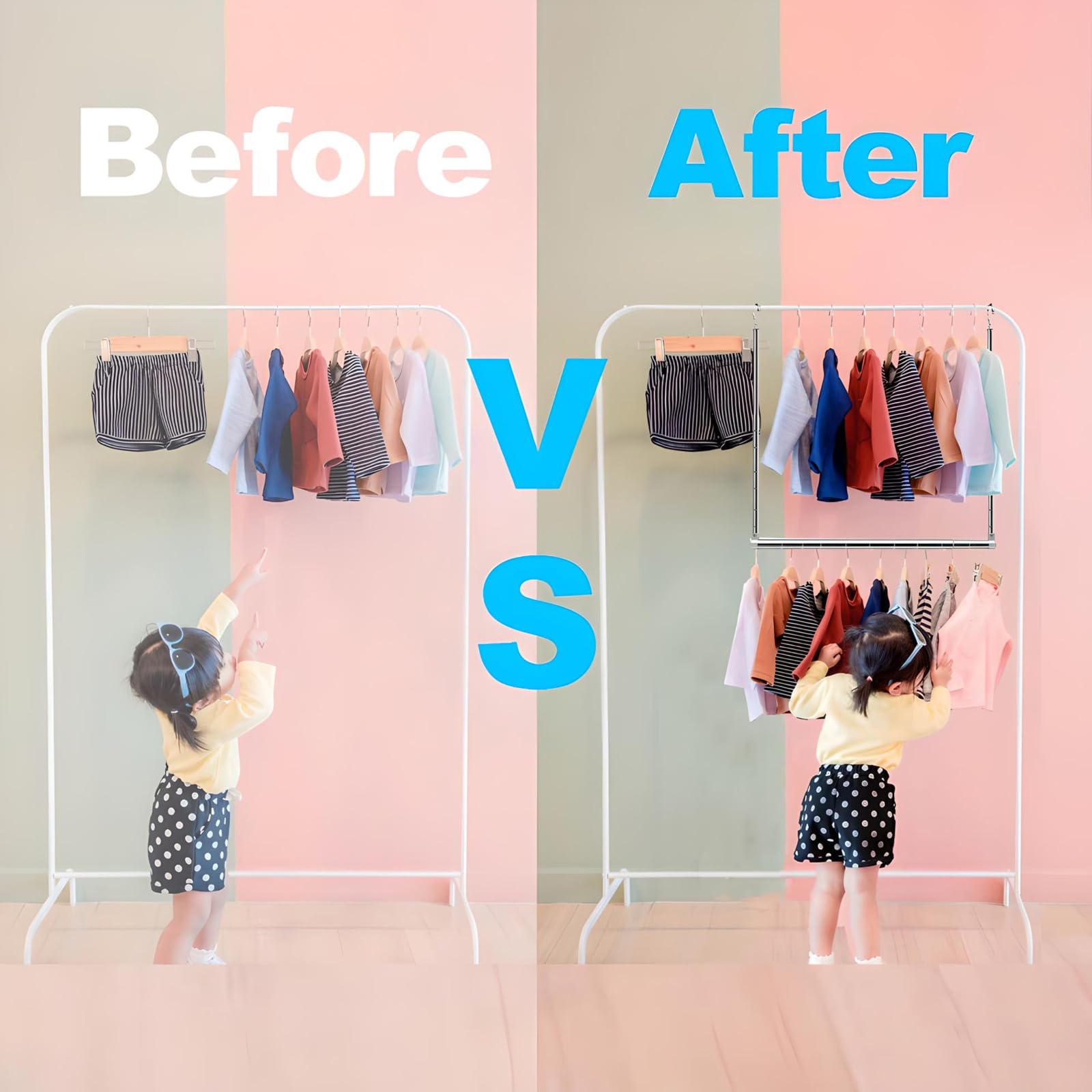 Adjustable Hanging Closet Rod, Extender Hanging Rod, Closet Hanging Organizer, Heavy Duty Closet Bar, Hanging Rod (2 Pack, Chrom