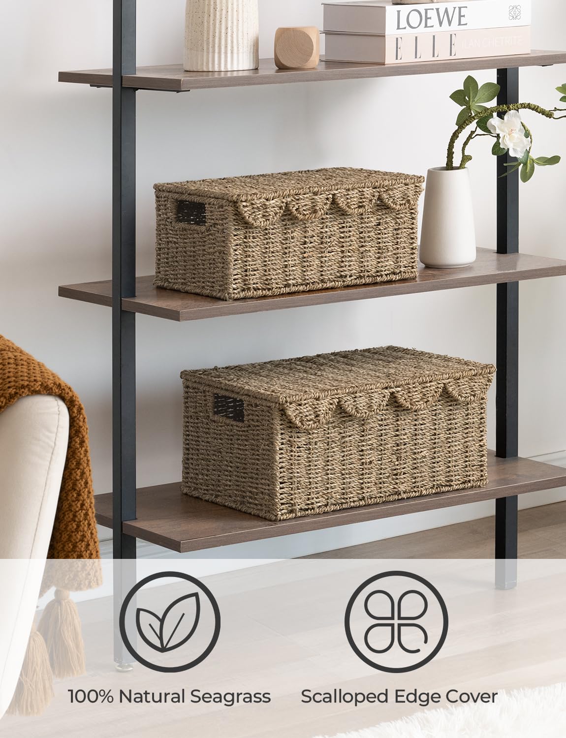 Storageworks Scalloped Edge Wicker Basket With Lid, Wicker Storage Basket With Built-In Handles, Handwoven Basket For D  Cor, Na