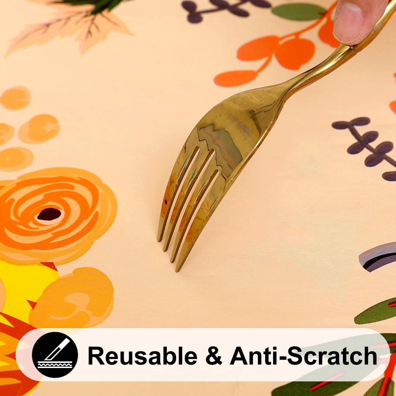 Smiry Plastic Thanksgiving Tablecloth, Pumpkin Wipeable Flannel Backed Vinyl Tablecloths for 4 Foot Tables, Waterproof Elastic F