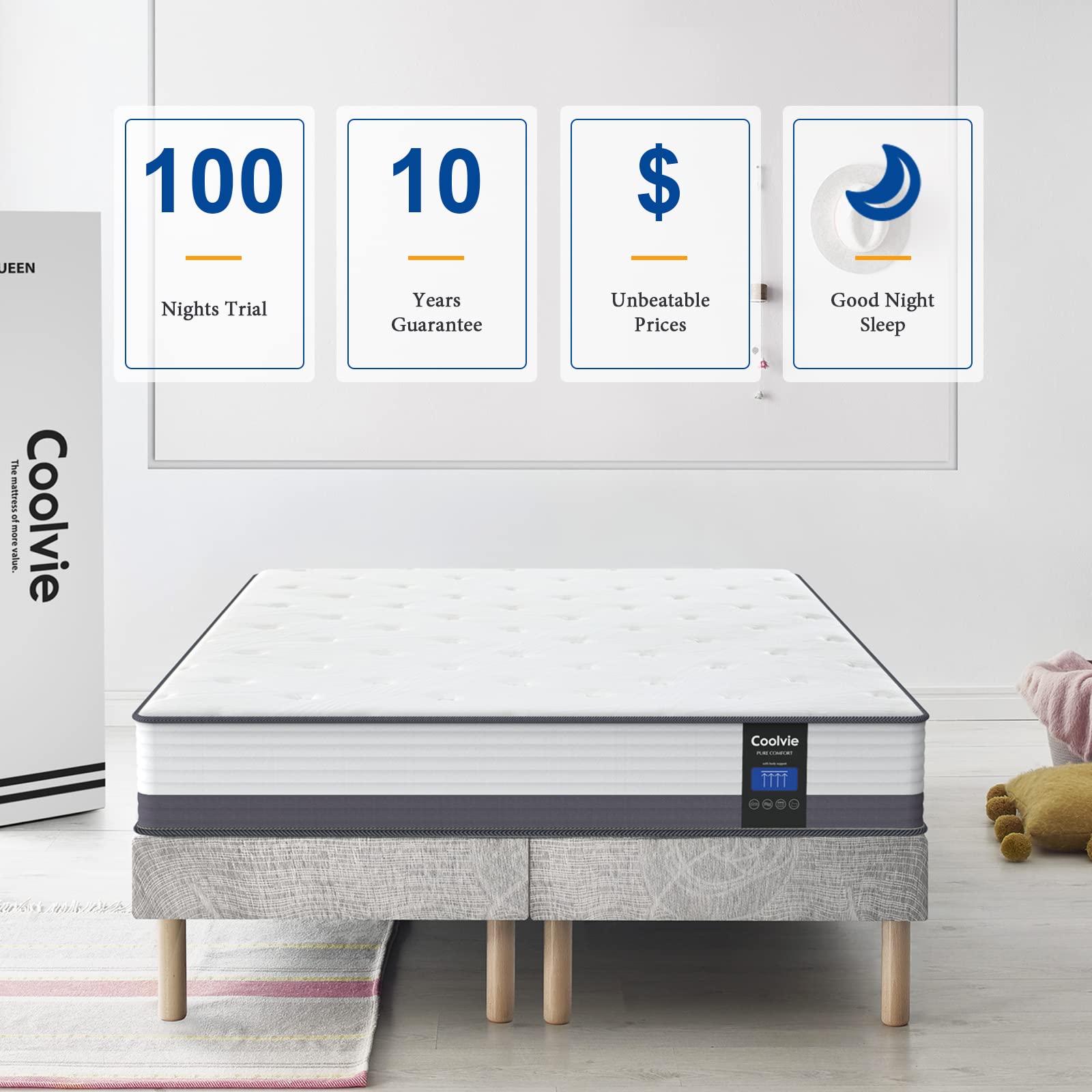 Coolvie Twin Mattress  10 Inch Twin Size Hybrid Mattress  Twin Mattress in A Box  Individual Pocket Springs with Memory Foam Layer Provide Motion Isolation & Cool Sleep  2023