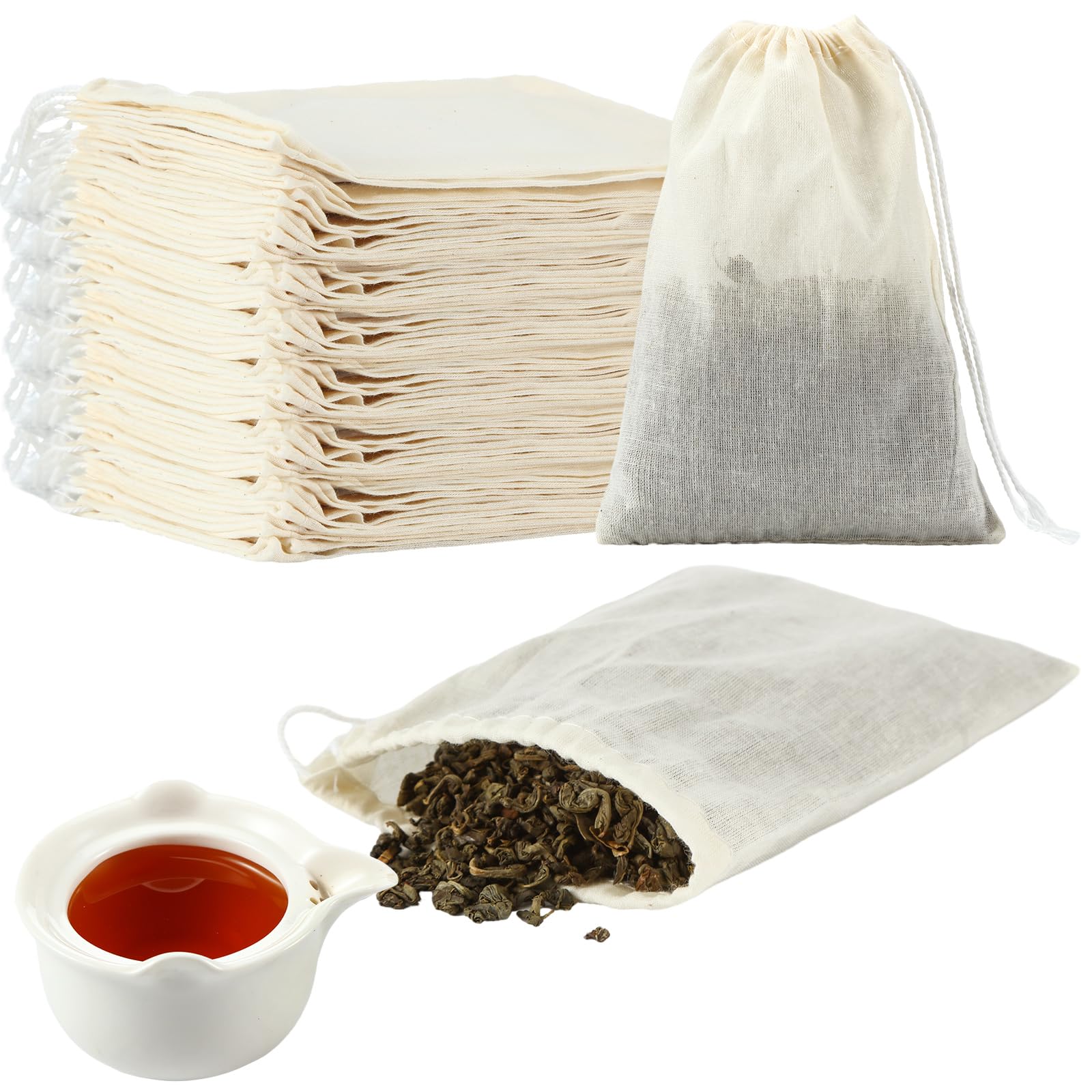 Boao 100 Pcs Reusable Cotton Tea Filters, Beige, Bag, 4x6 Inch