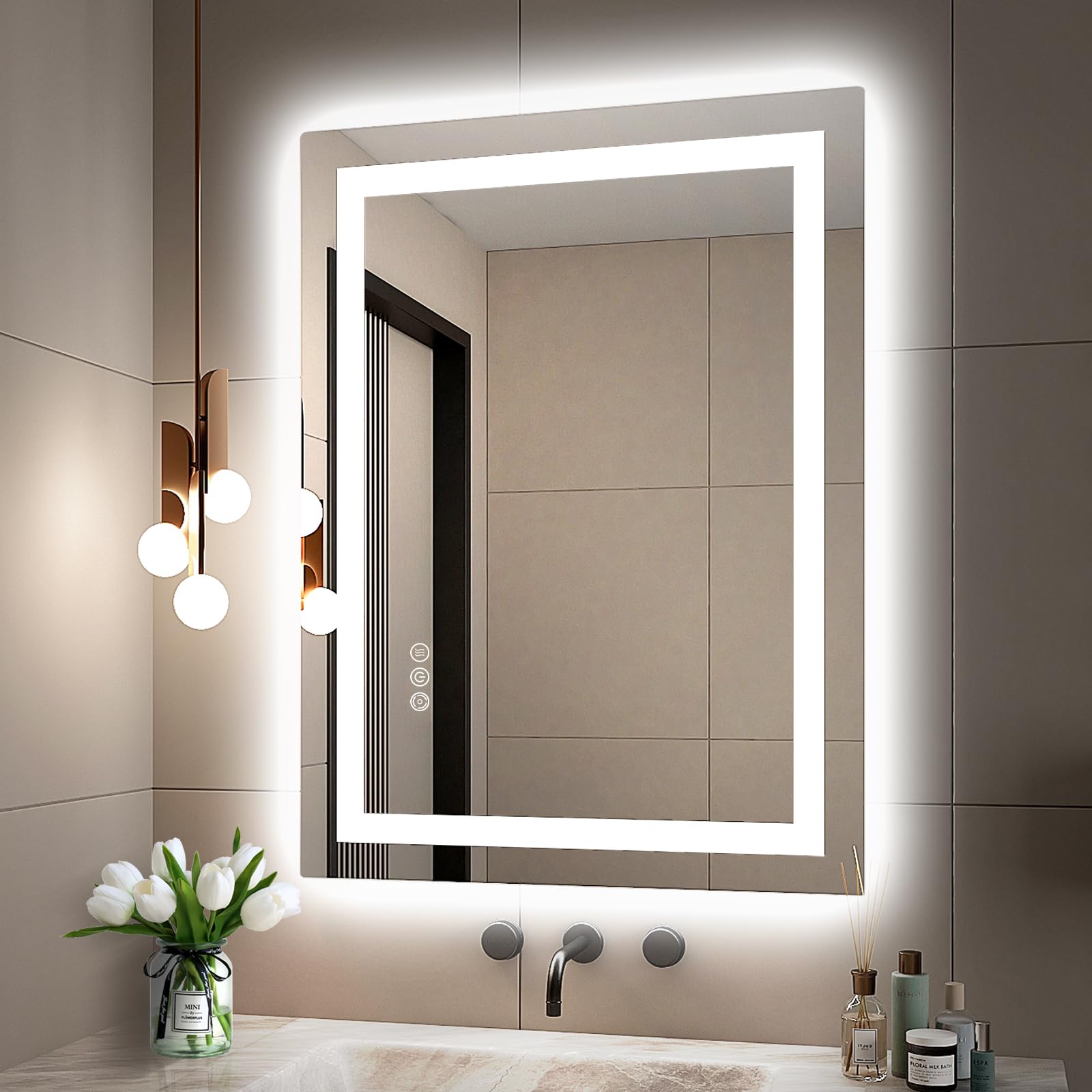Twalsu 24X32 Led Mirror For Bathroom With Double Led Strips, Front And Backlit Lighted Mirrors For Bathroom Wall, 3 Colors And S
