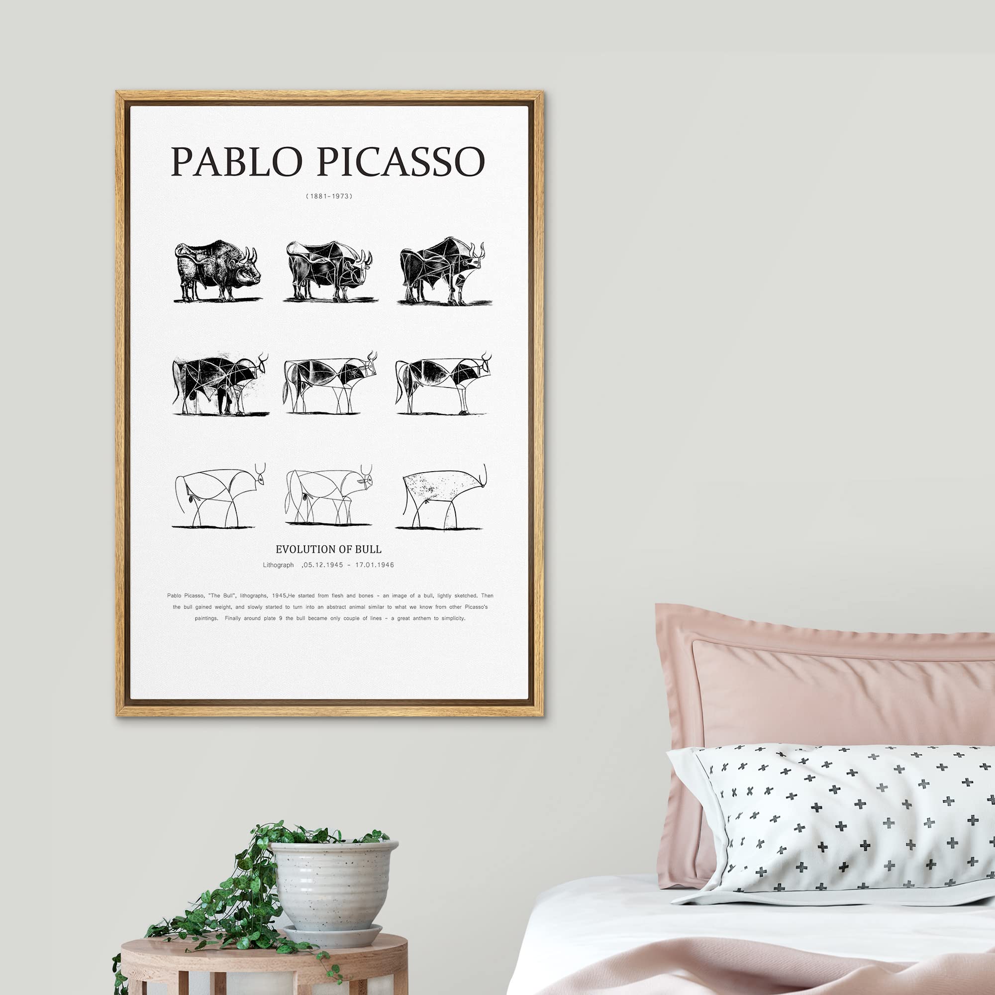 Signleader Framed Canvas Print Wall Art Pablo Picasso Evolution Of Bull Animals Nature Illustrations Fine Art Rustic Scenic Rela