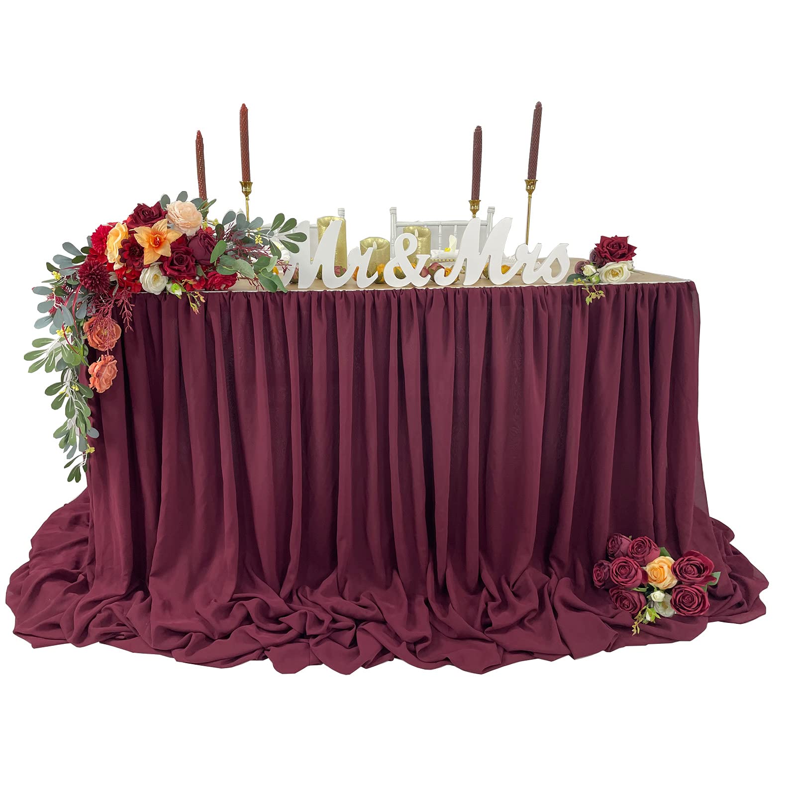 Pooling And Floating Chiffon Table Skirt With Extra Length, 6Ft 9Ft 14Ft Sheer Tablecloth, Baby Shower, Birthdays Party, Main Ca