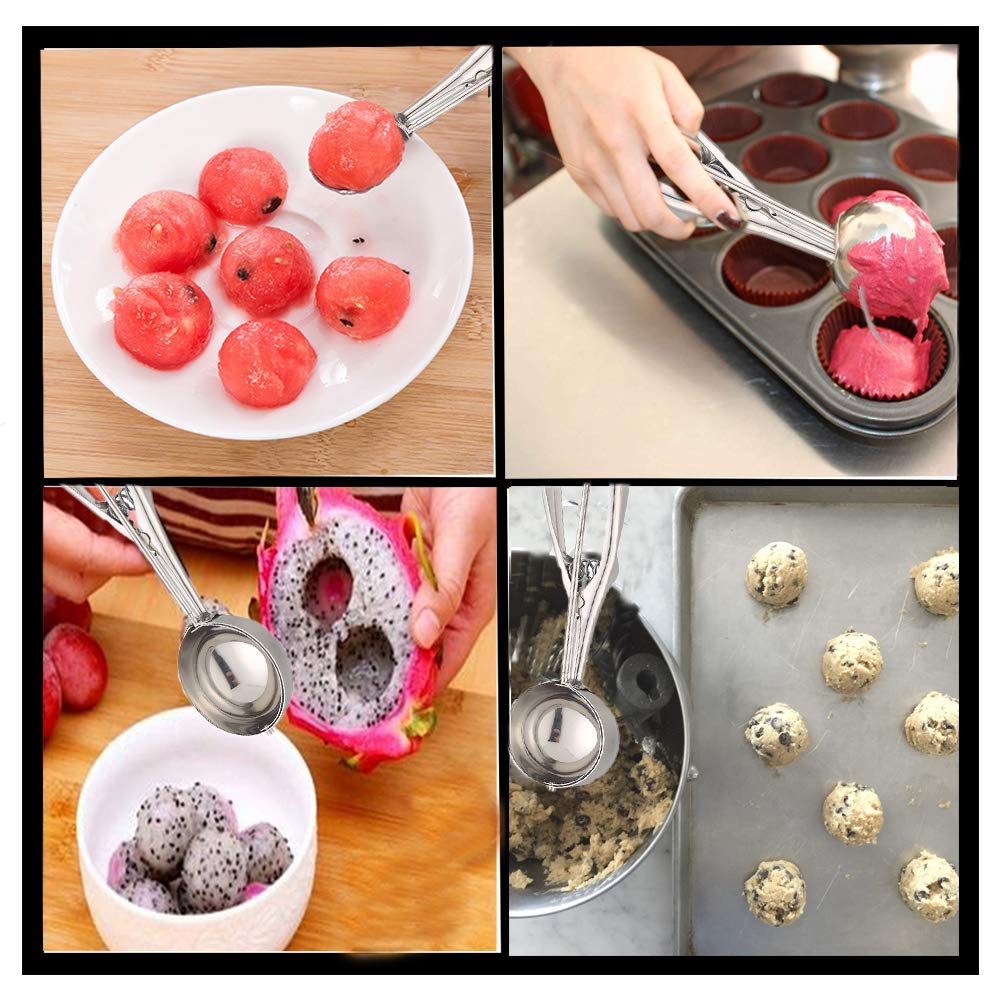 Emoly Cookie Scoop Set, 3 Pcs Ice Cream Scoop With Trigger, 18/8 Stainless Steel For Baking Include Large-Medium-Small Size Perf