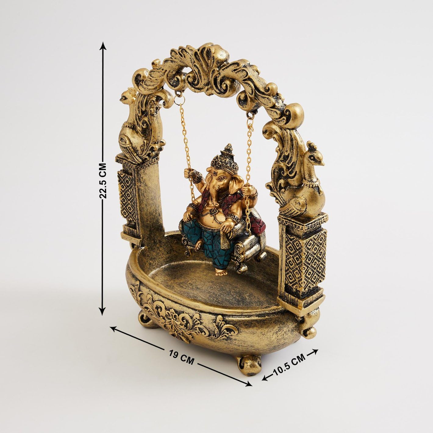 Karigaari India Lord Ganesha Murti On Jhula,Ganeshji Decorative Religious Showpiece For Home Decor, Pooja Room, Temple & House W