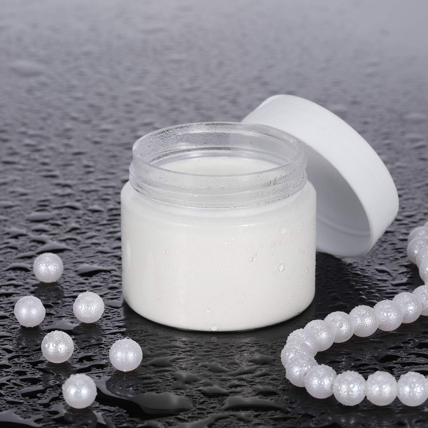 6 Pack 1 oz Plastic Pot Jars Round Clear Leak Proof Plastic Cosmetic Container Jars with White Lids for Travel Storage Make Up  Eye Shadow  Nails  Powder  Paint  Jewelry (White-1 oz)
